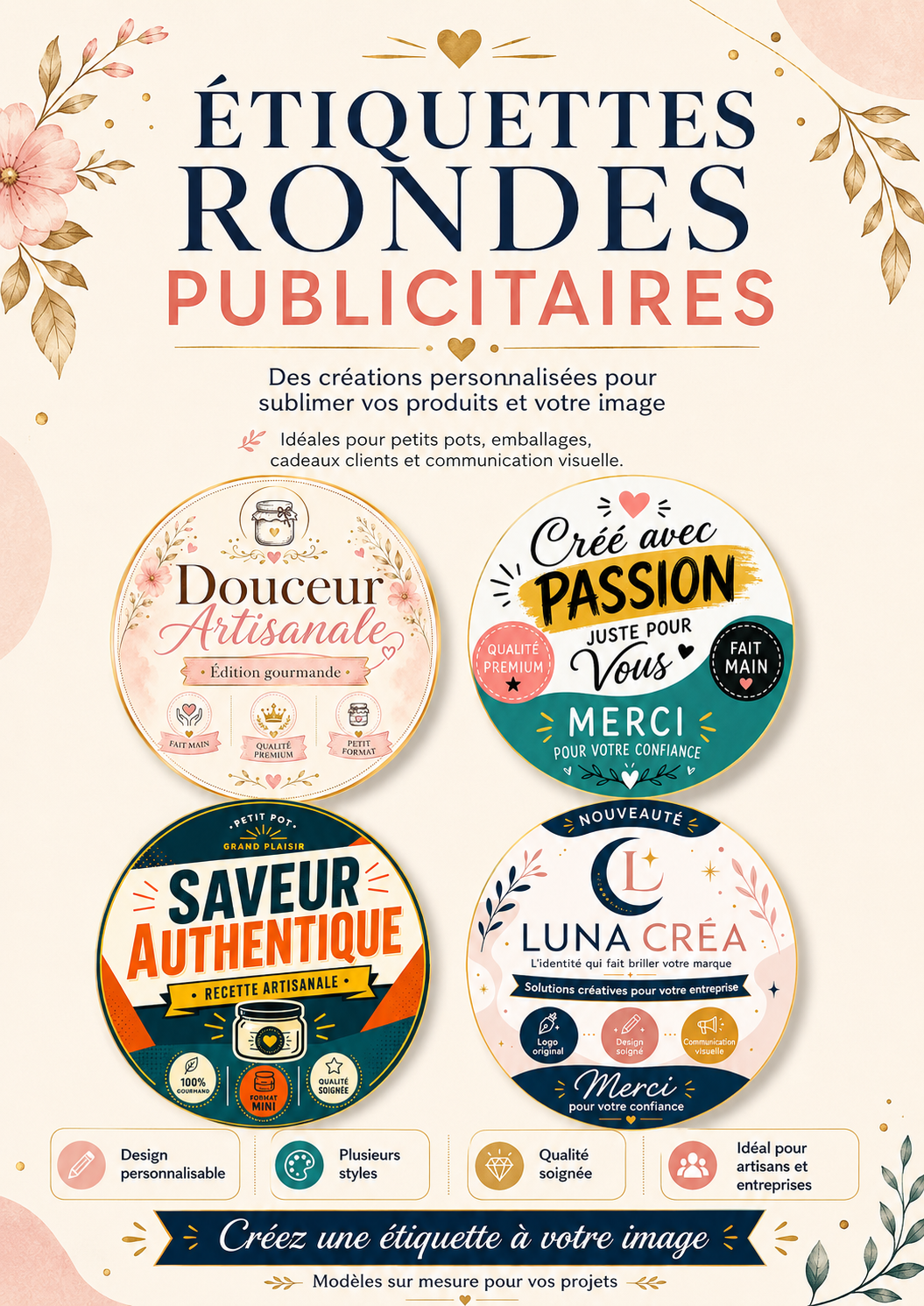 Étiquettes rondes publicitaires