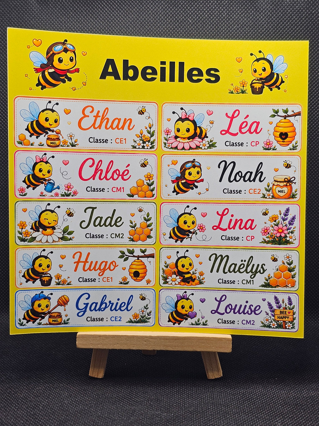 Étiquettes scolaire personnalisées — Thème Abeilles —