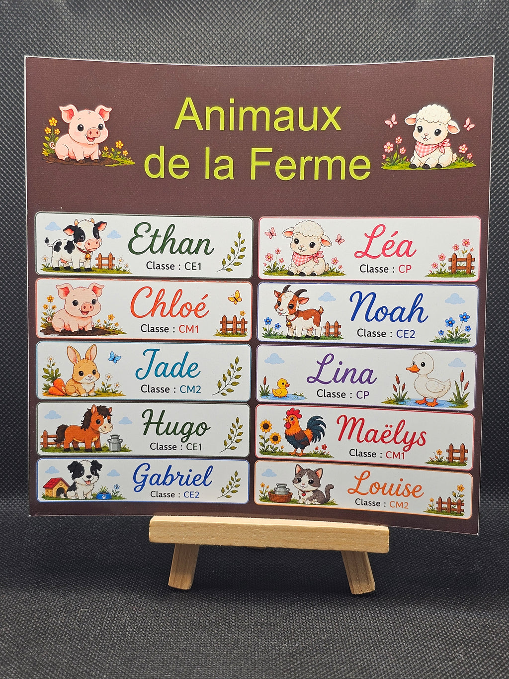 Étiquettes scolaire personnalisées — Thème Animaux de la Ferme —