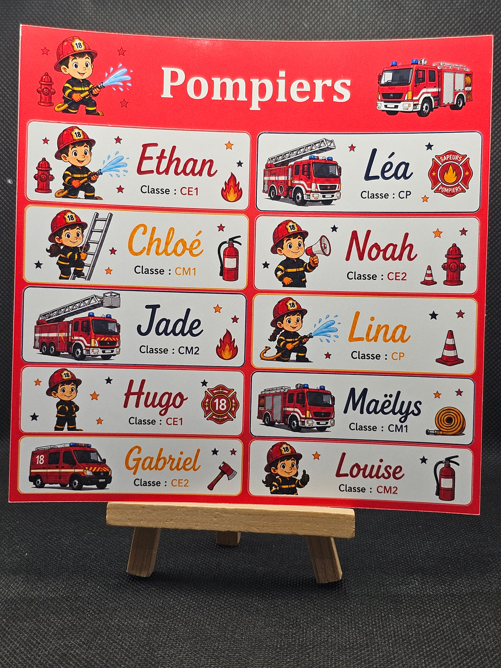 Étiquettes scolaire personnalisées — Thème Pompiers —