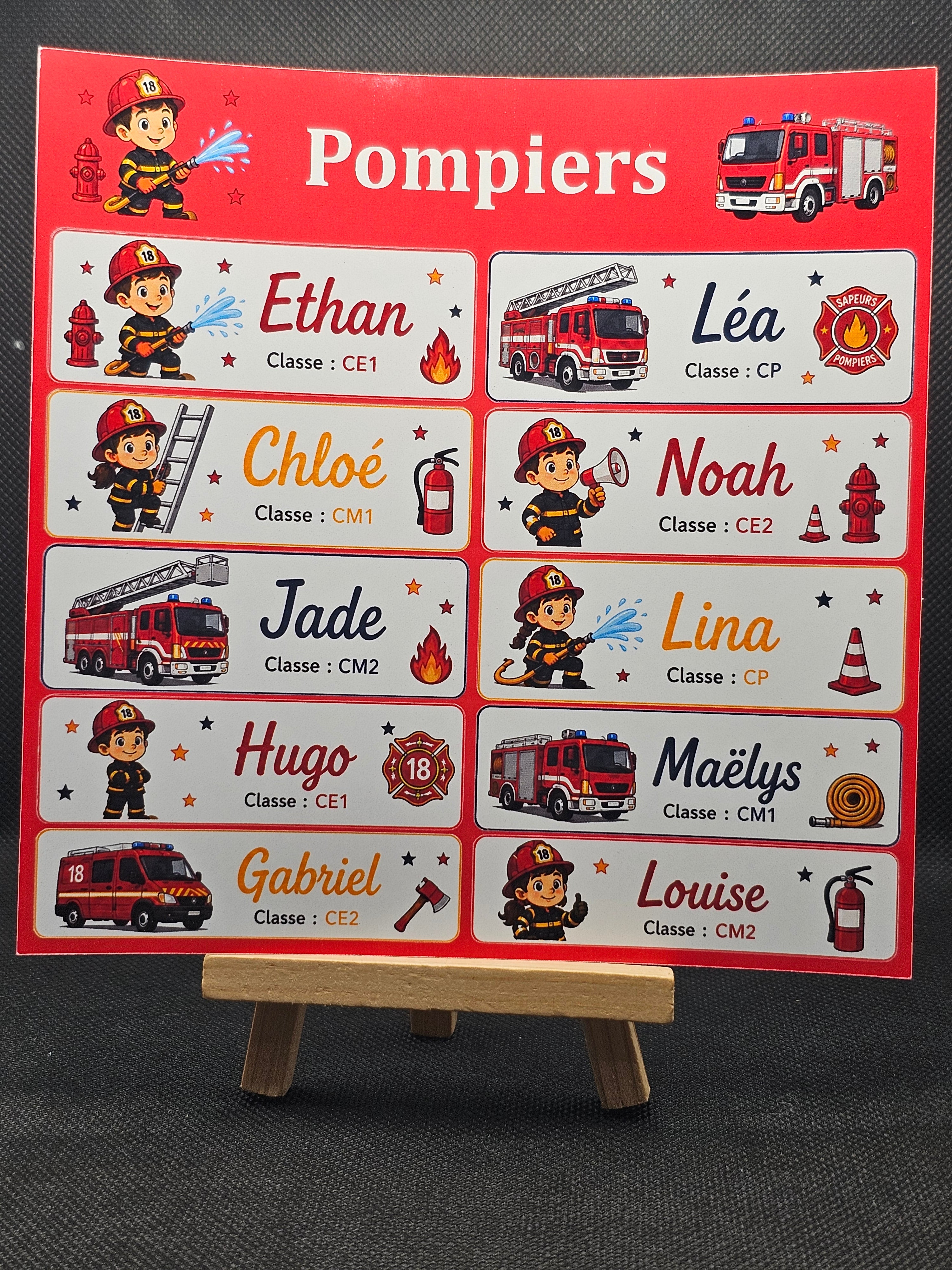 Étiquettes scolaire personnalisées — Thème Pompiers —