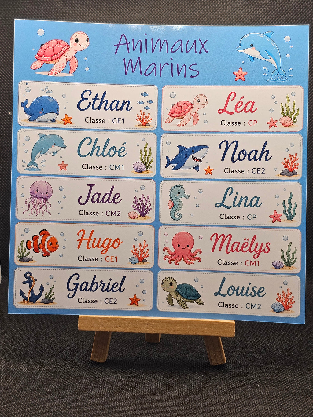 Étiquettes scolaire personnalisées — Thème Animaux Marins —