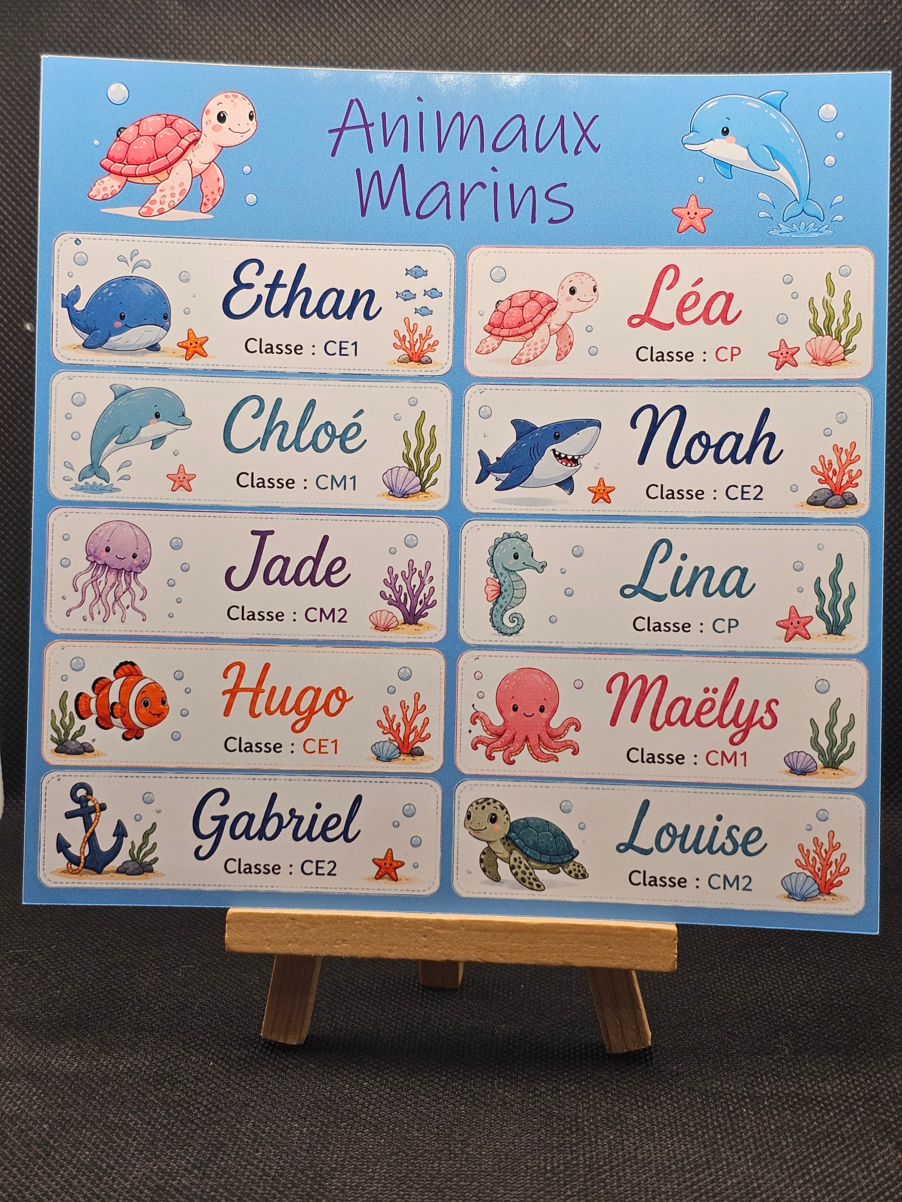 Étiquettes scolaire personnalisées — Thème Animaux Marins —