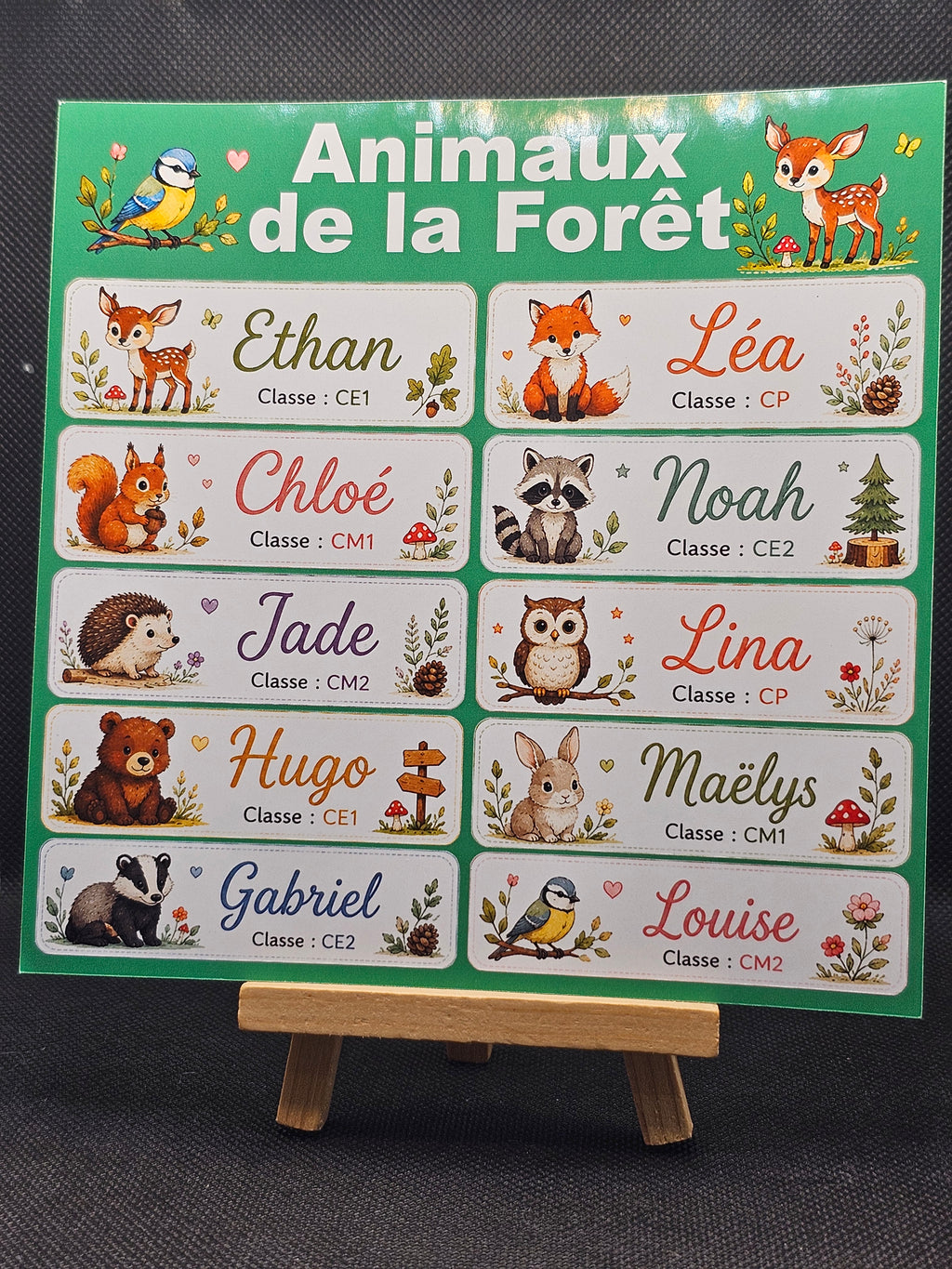 Étiquettes scolaire personnalisées — Thème Animaux de la Forêt —