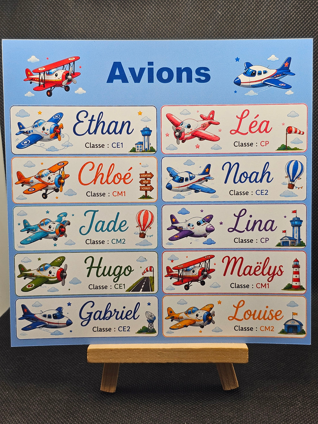 Étiquettes scolaire personnalisées — Thème Avions —