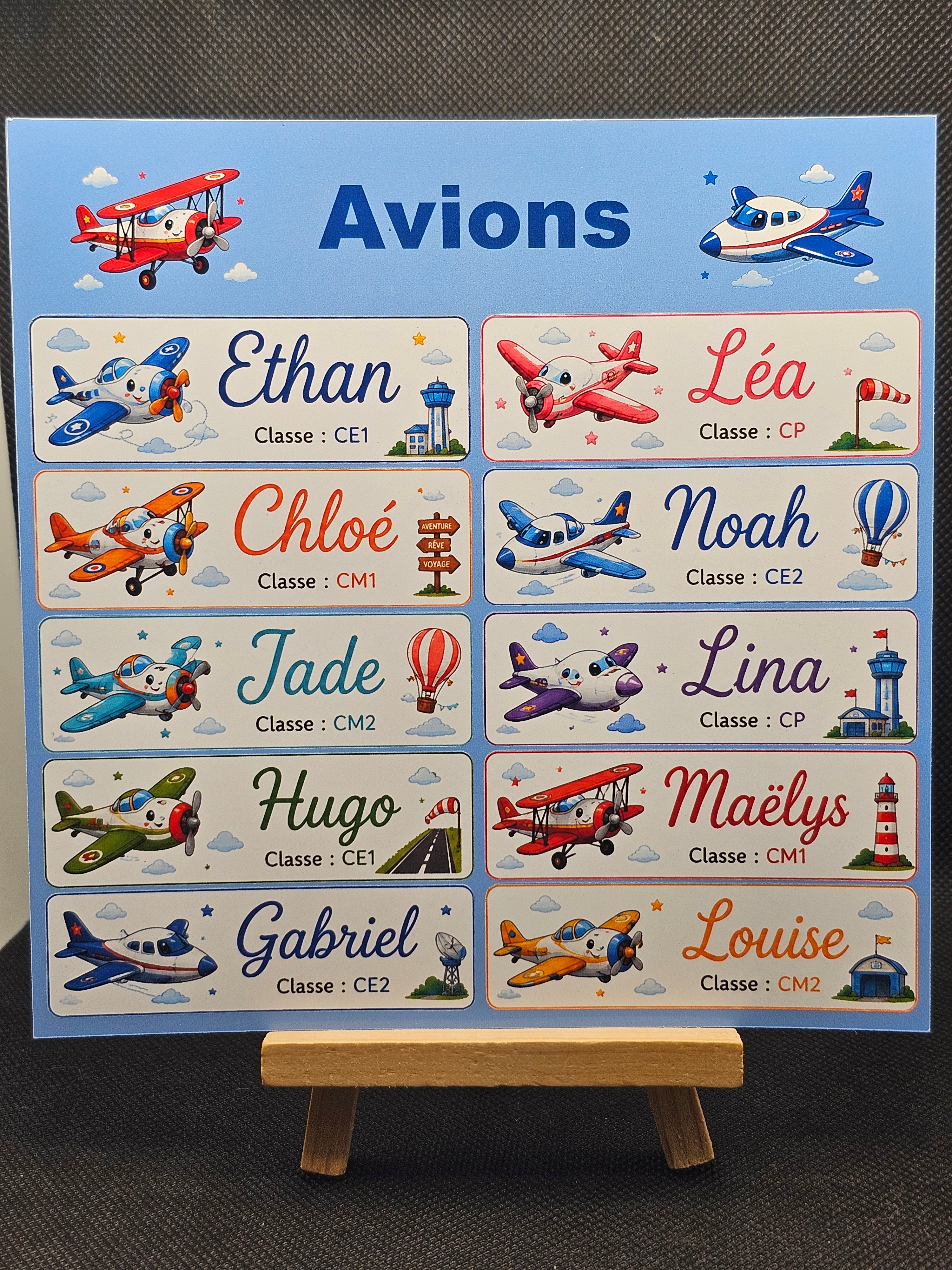 Étiquettes scolaire personnalisées — Thème Avions —