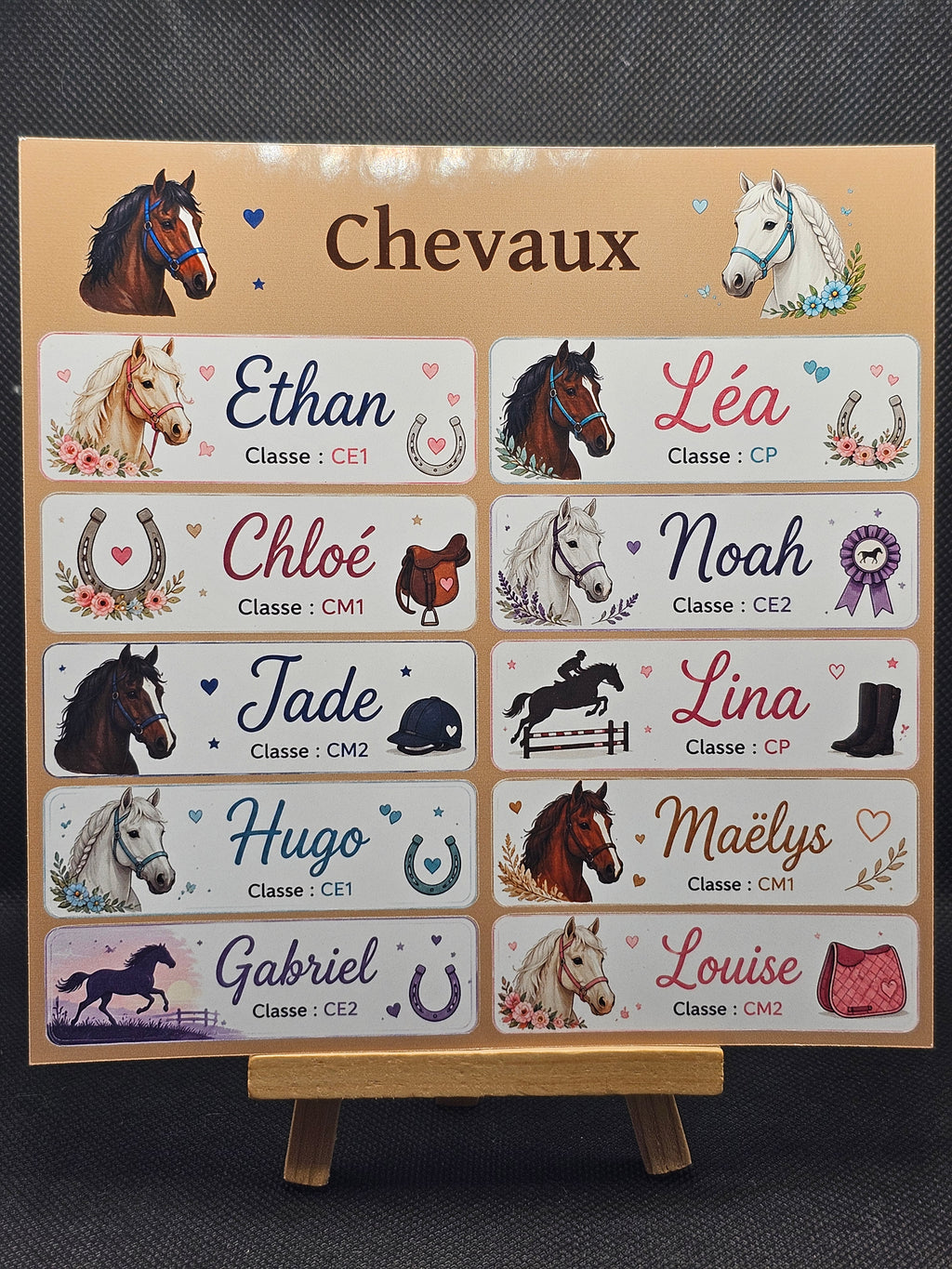 Étiquettes scolaire personnalisées — Thème Chevaux —
