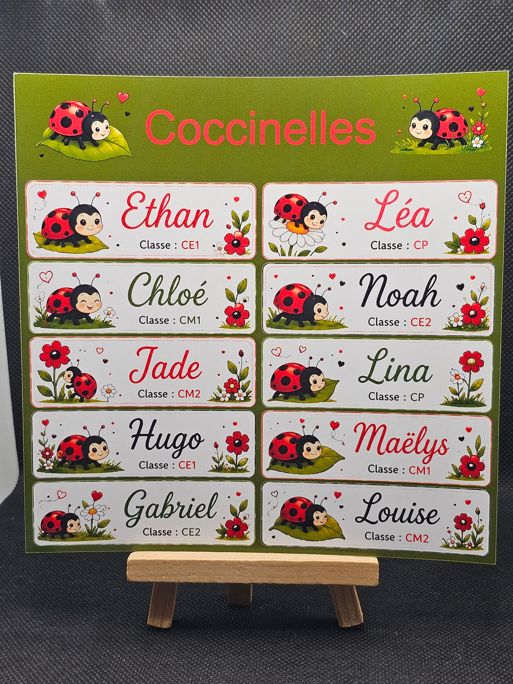 Étiquettes scolaire personnalisées — Thème Coccinelles —