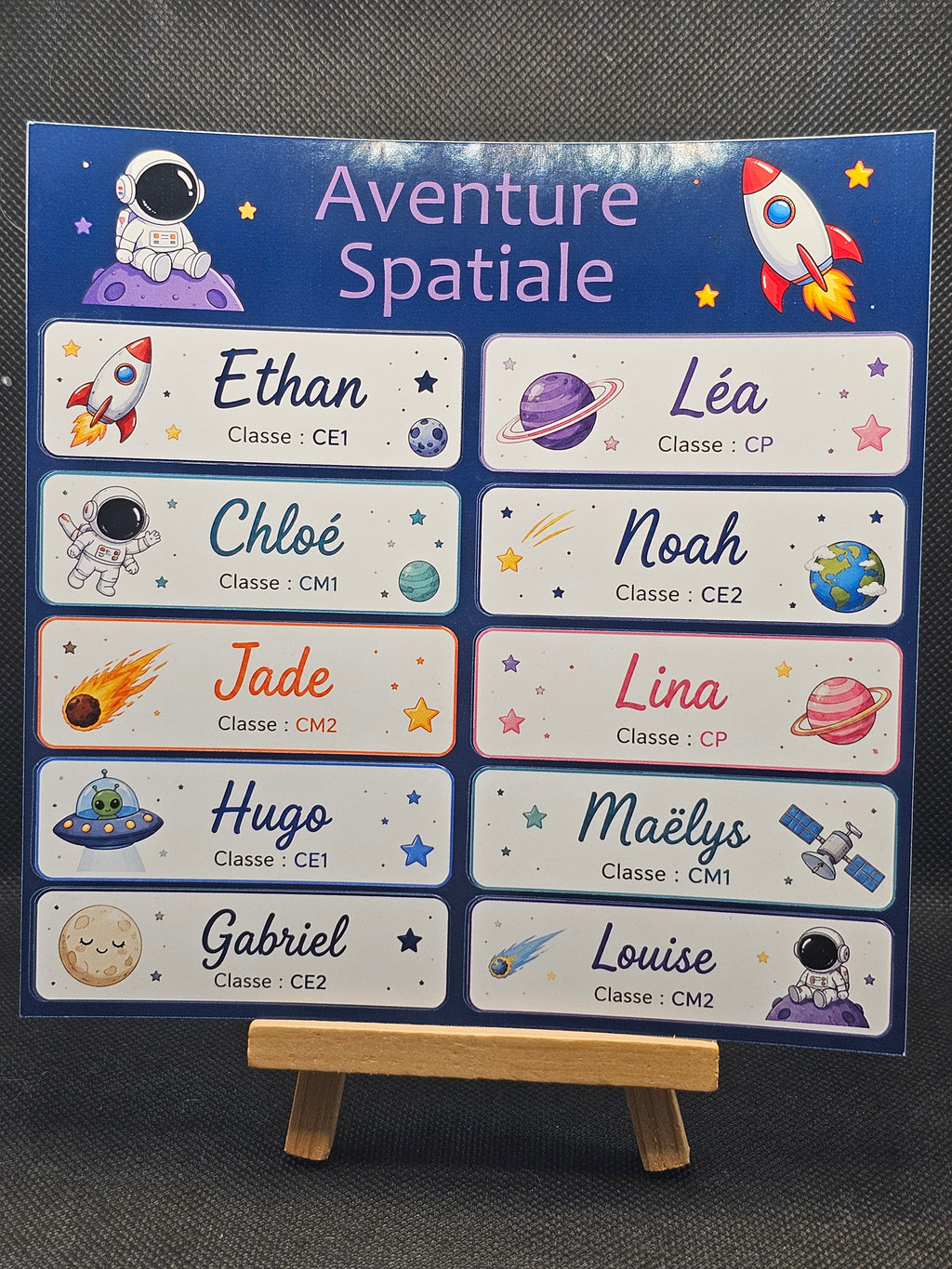 Étiquettes scolaire personnalisées — Thème Aventure Spatiale —