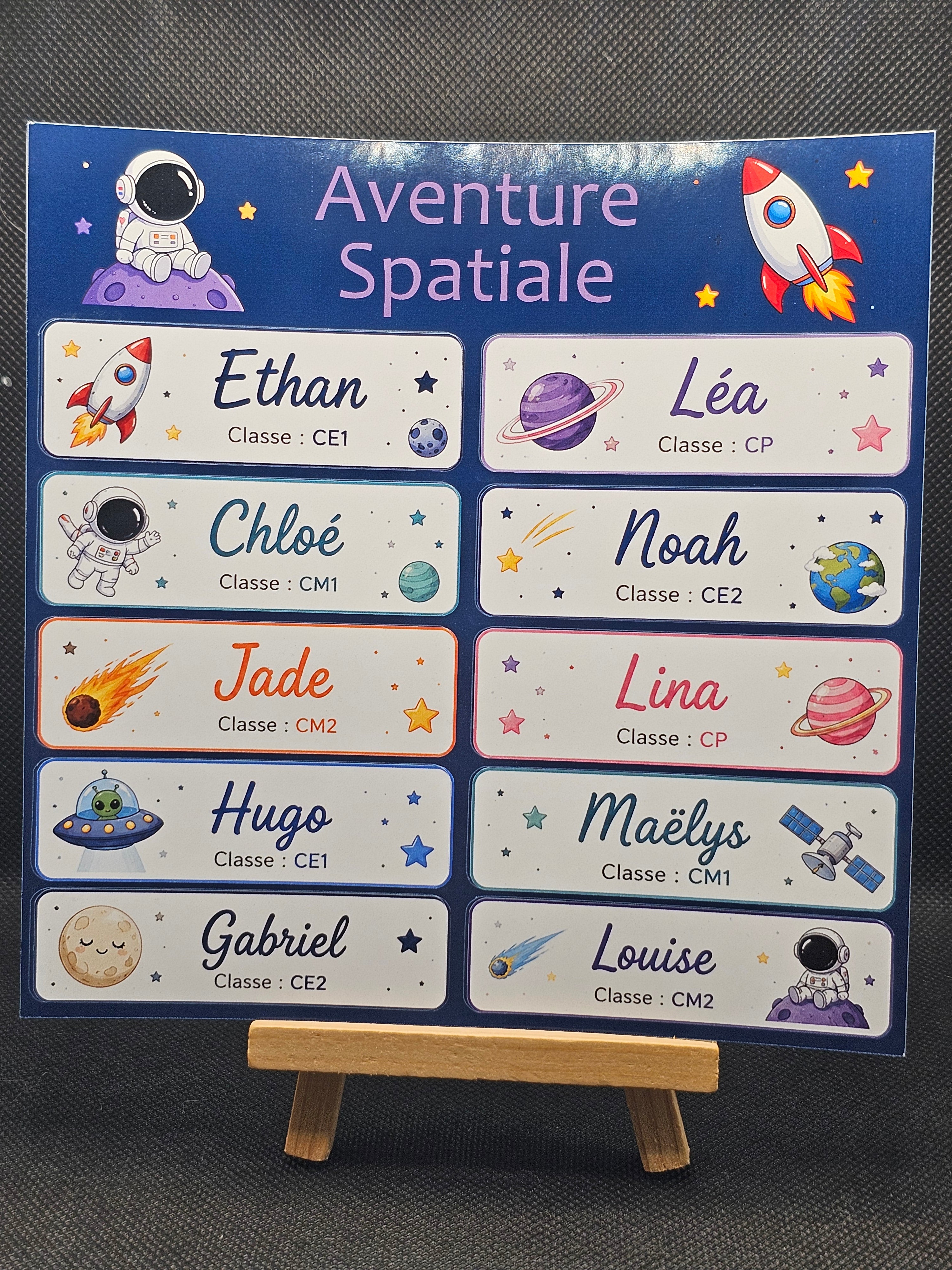 Étiquettes scolaire personnalisées — Thème Aventure Spatiale —