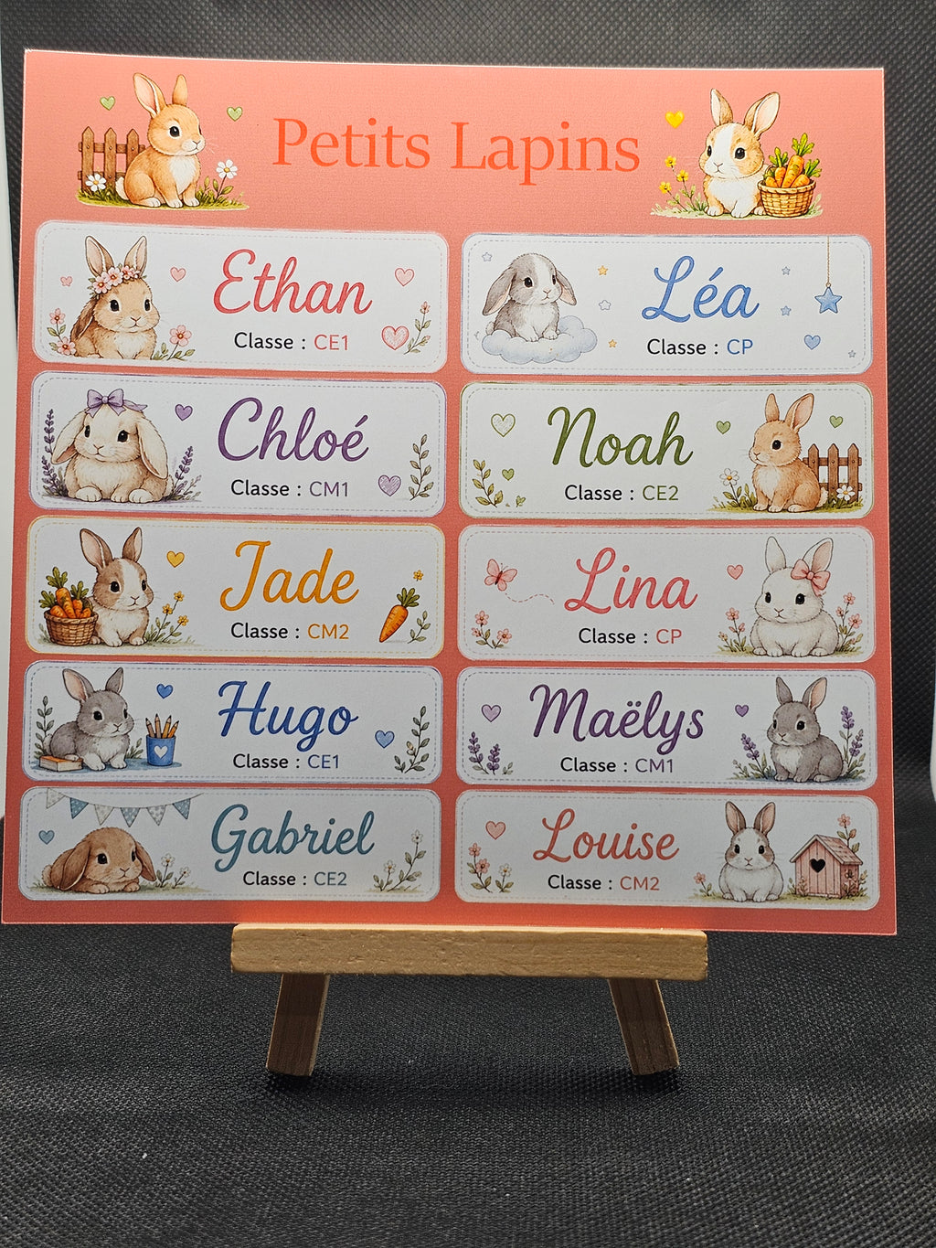 Étiquettes scolaire personnalisées — Thème Petits Lapins —