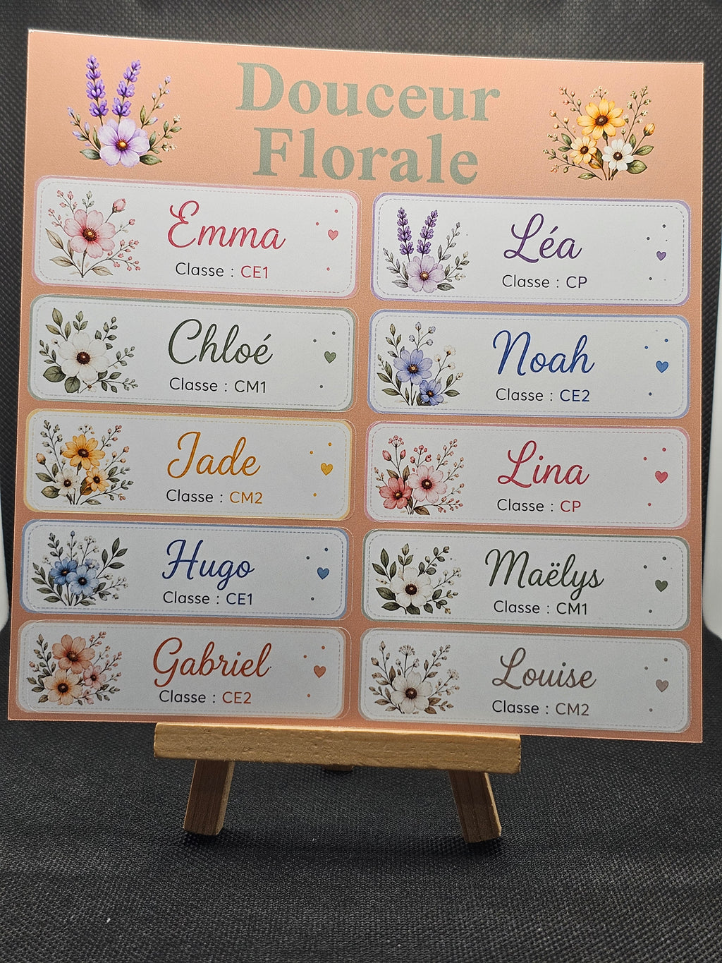 Étiquettes scolaire personnalisées — Thème Douceur Florale —