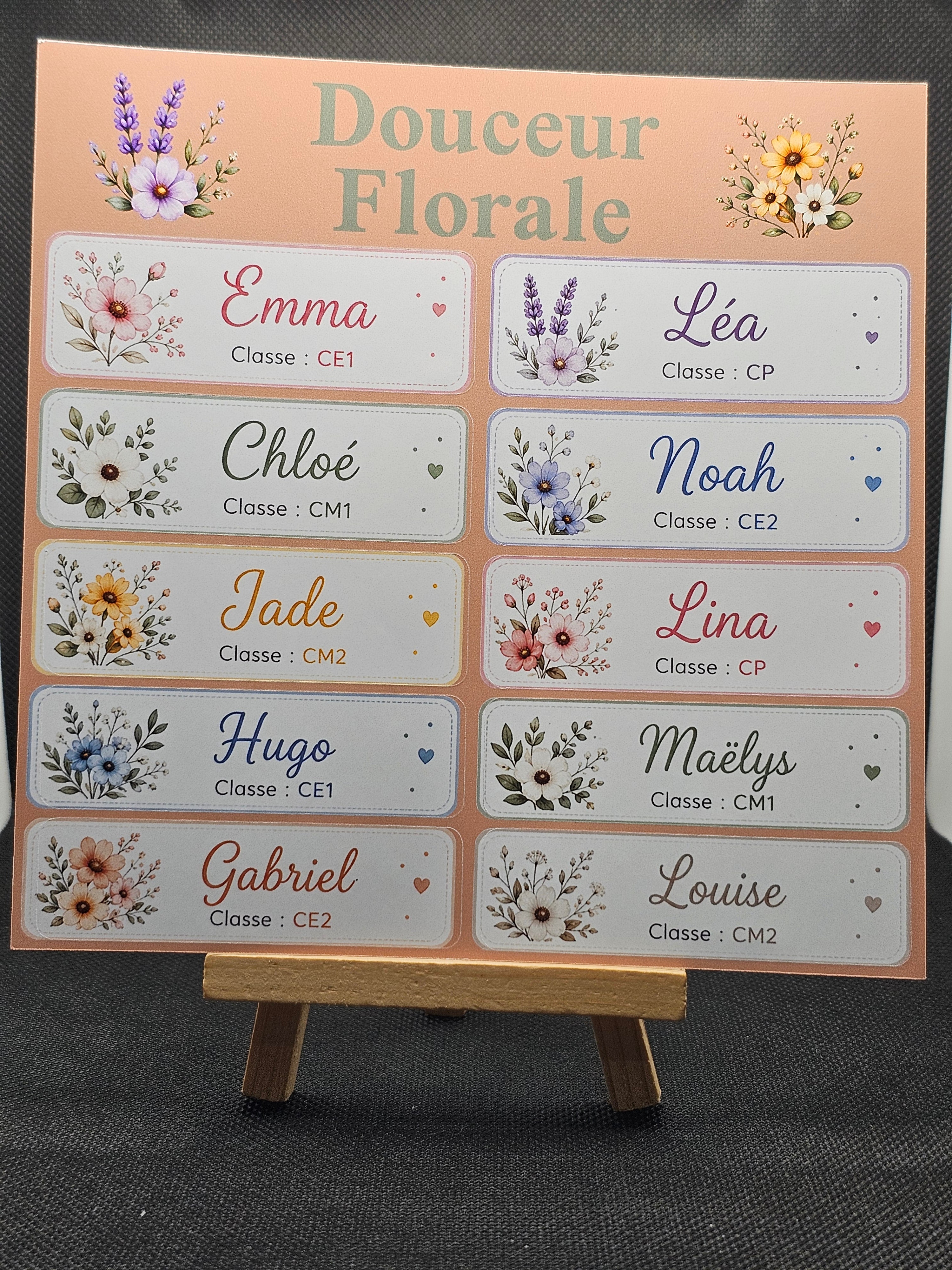 Étiquettes scolaire personnalisées — Thème Douceur Florale —