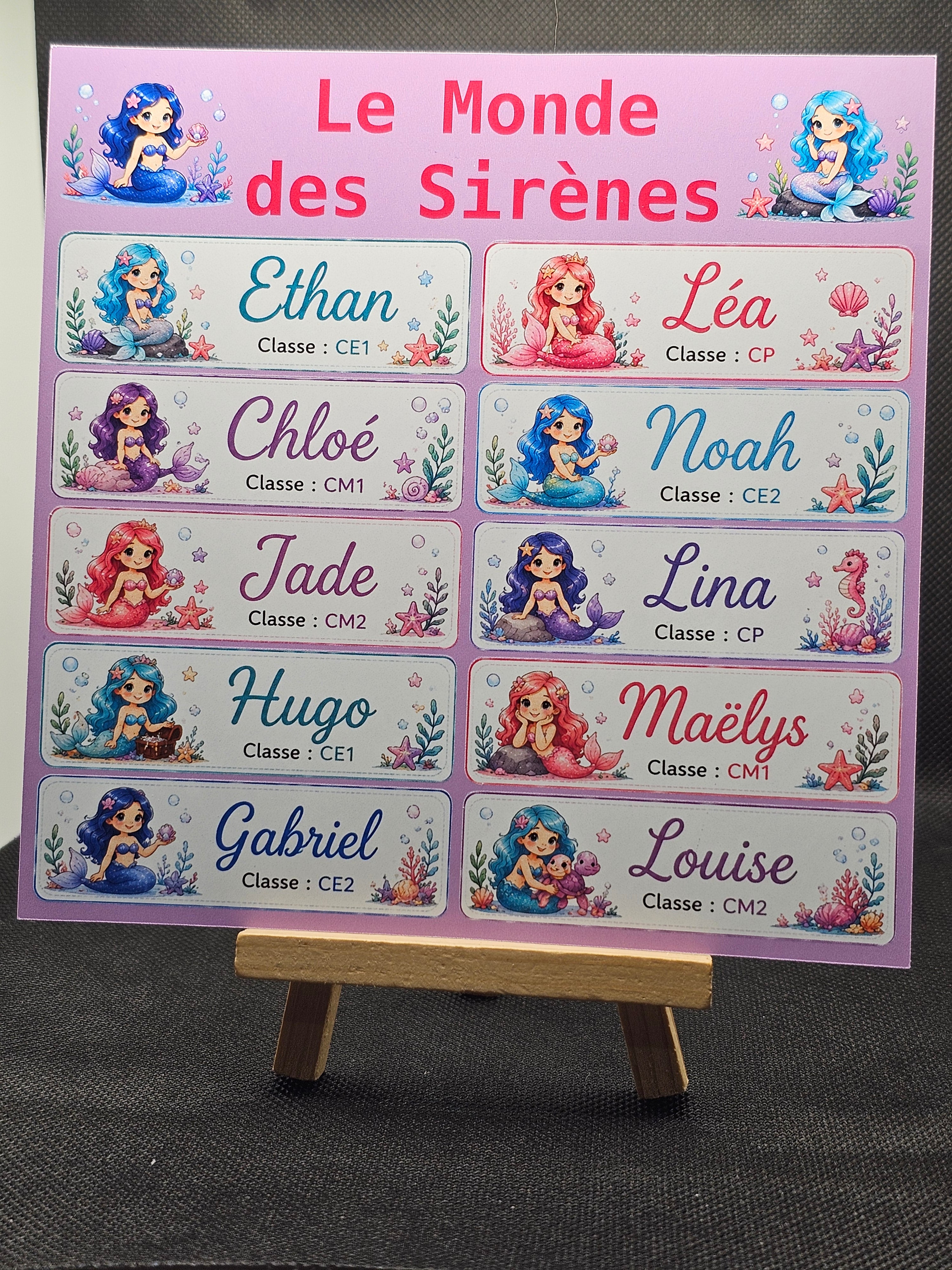 Étiquettes scolaire personnalisées — Thème Le Monde des Sirènes —