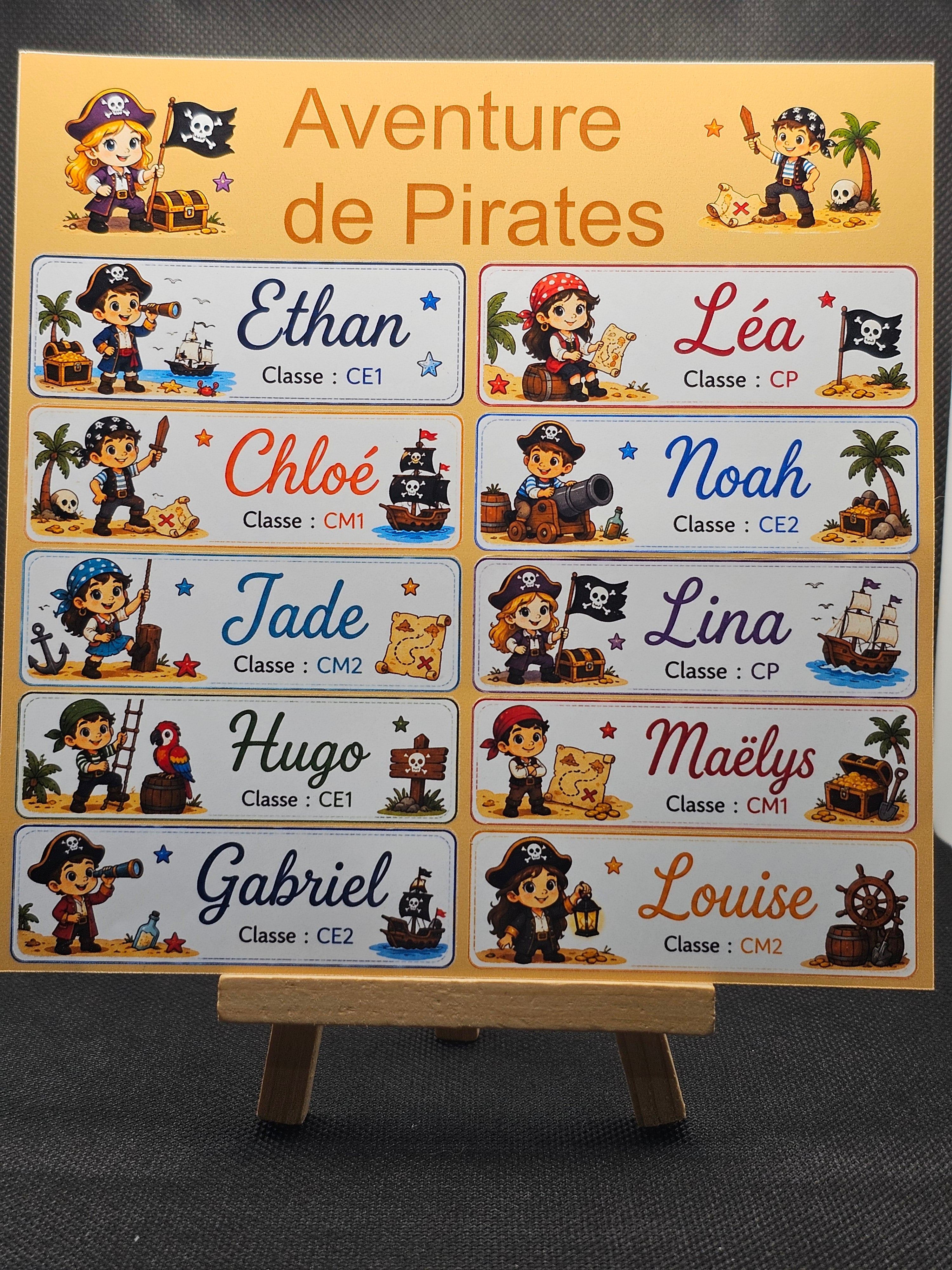 Étiquettes scolaire personnalisées — Thème Aventure de Pirates —