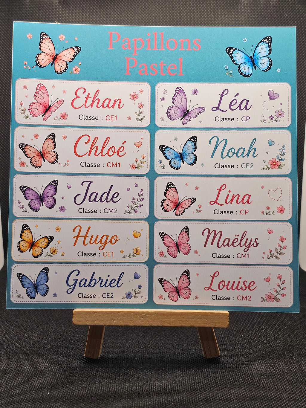 Étiquettes scolaire personnalisées — Thème Papillons Pastel —