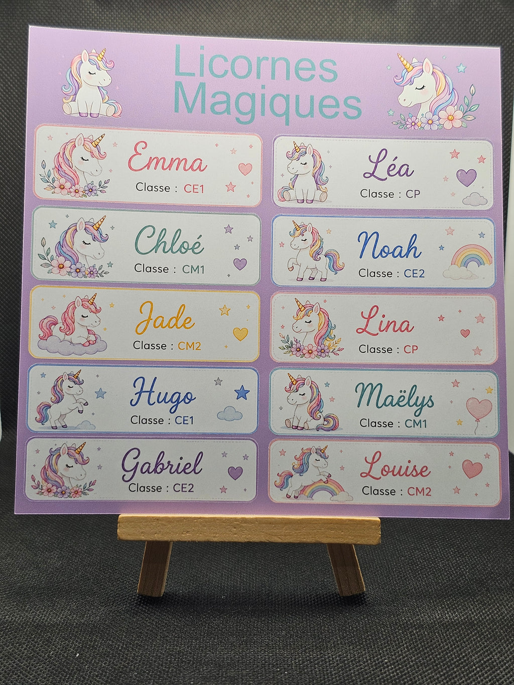 Étiquettes scolaire personnalisées — Thème Licornes Magiques —