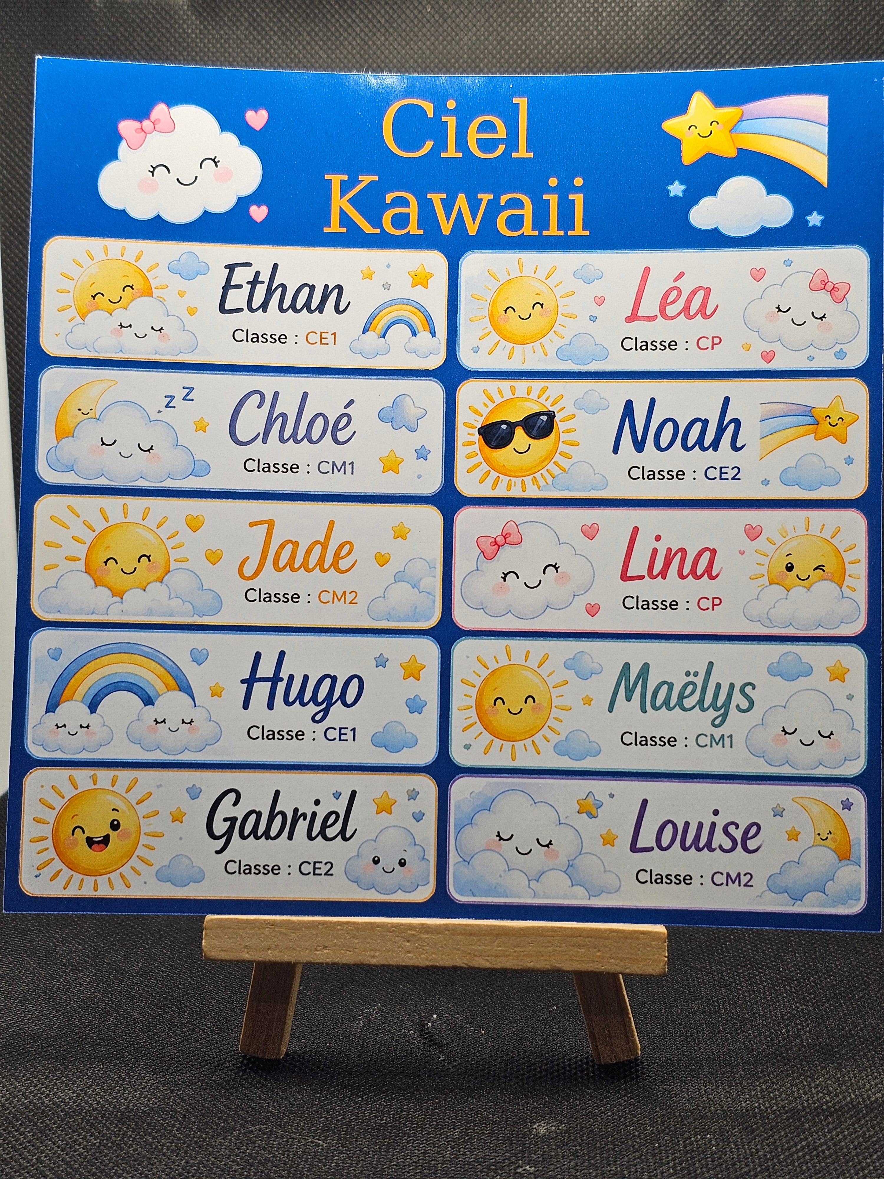 Étiquettes scolaire personnalisées — Thème Ciel Kawaii —