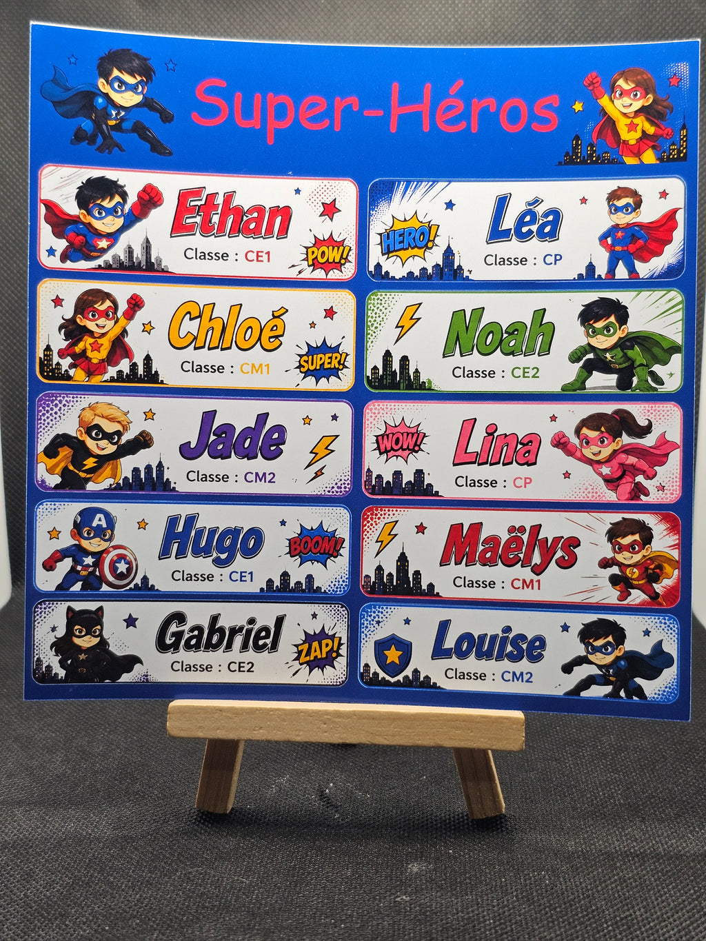 Étiquettes scolaire personnalisées — Thème Super-Héros —