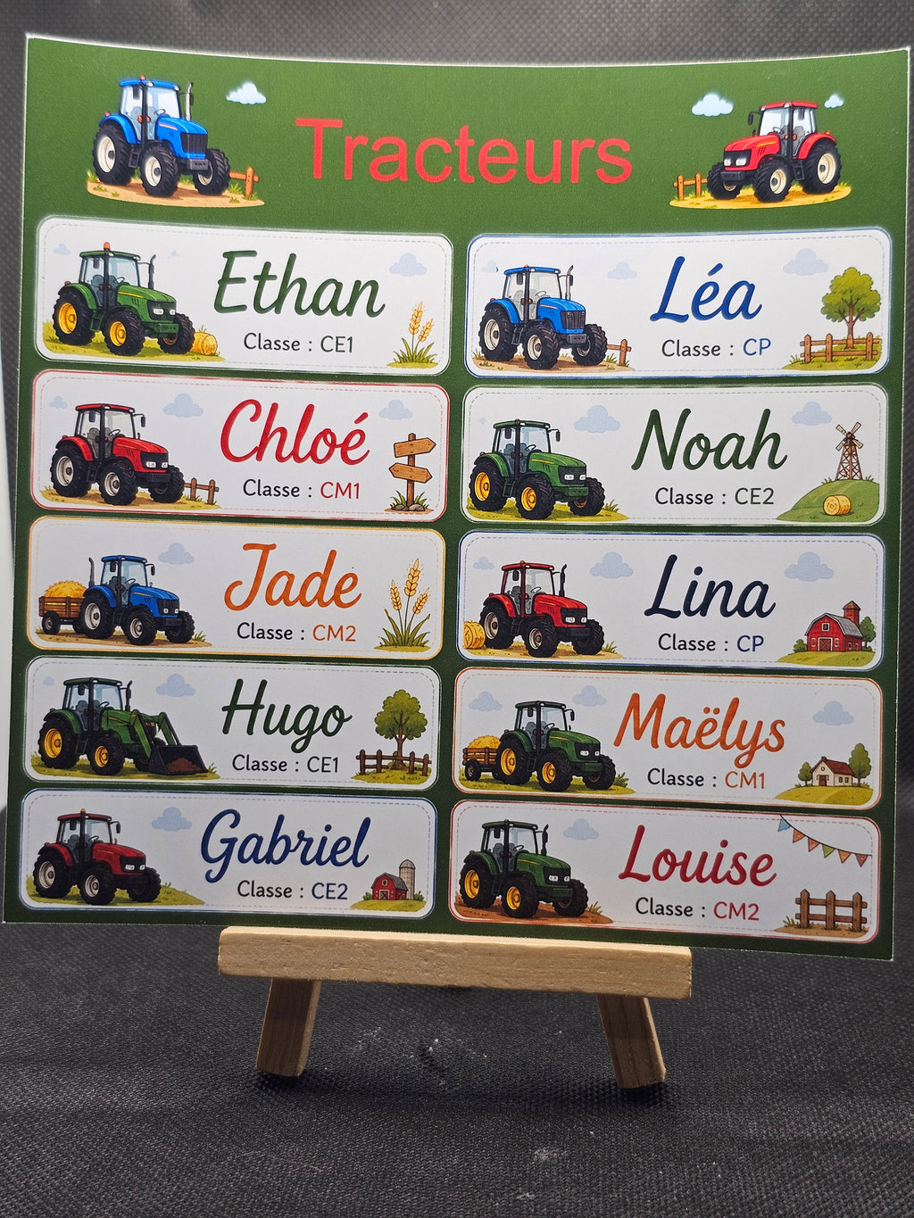 Étiquettes scolaire personnalisées — Thème Tracteurs —