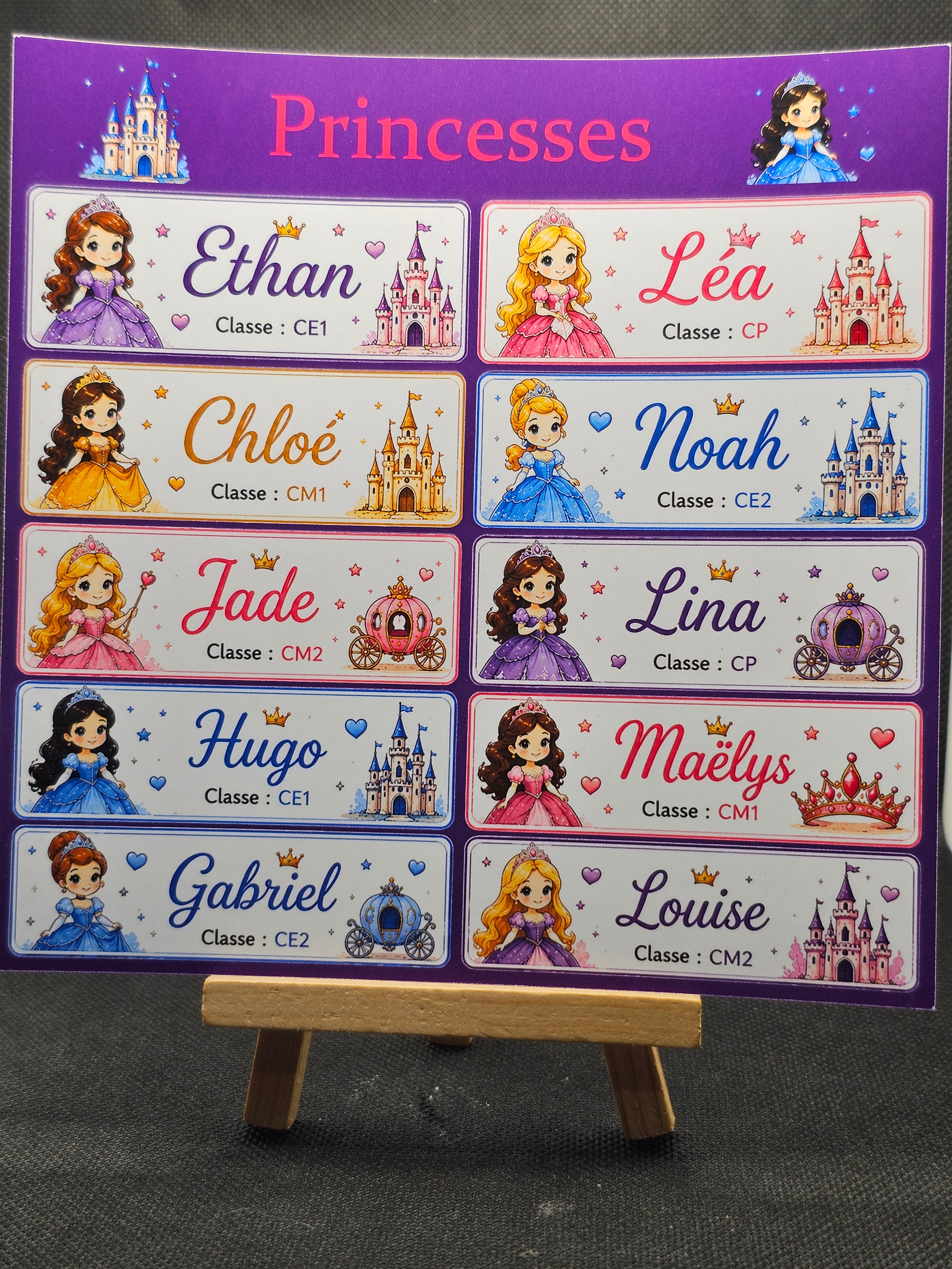 Étiquettes scolaire personnalisées — Thème Princesses  —