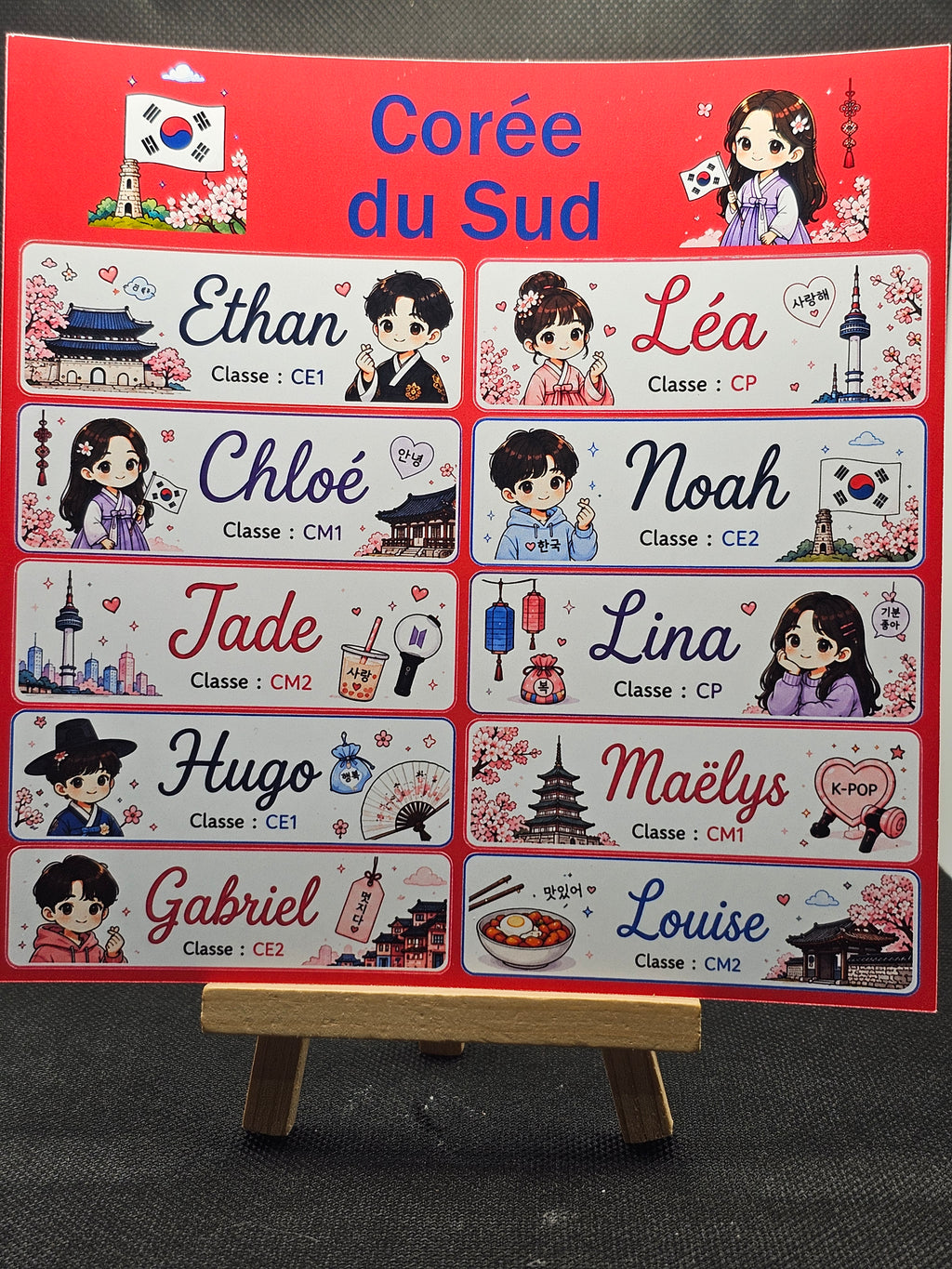 Étiquettes scolaire personnalisées — Thème Corée du Sud —