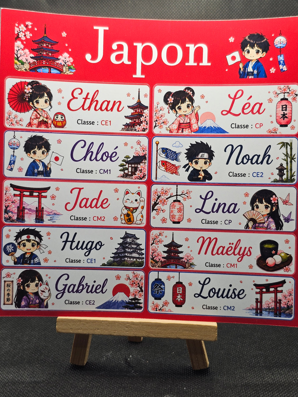 Étiquettes scolaire personnalisées — Thème Japon —