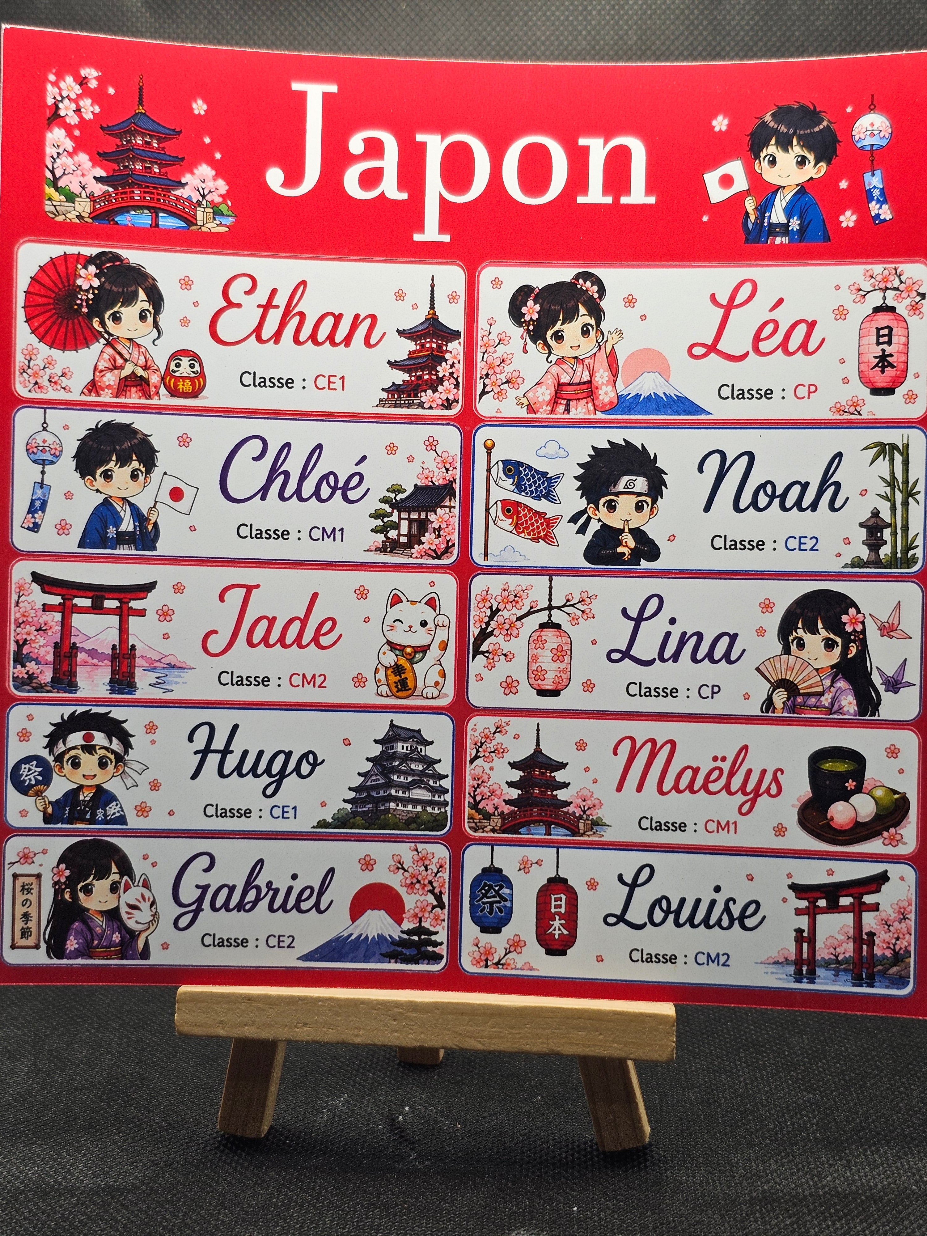 Étiquettes scolaire personnalisées — Thème Japon —
