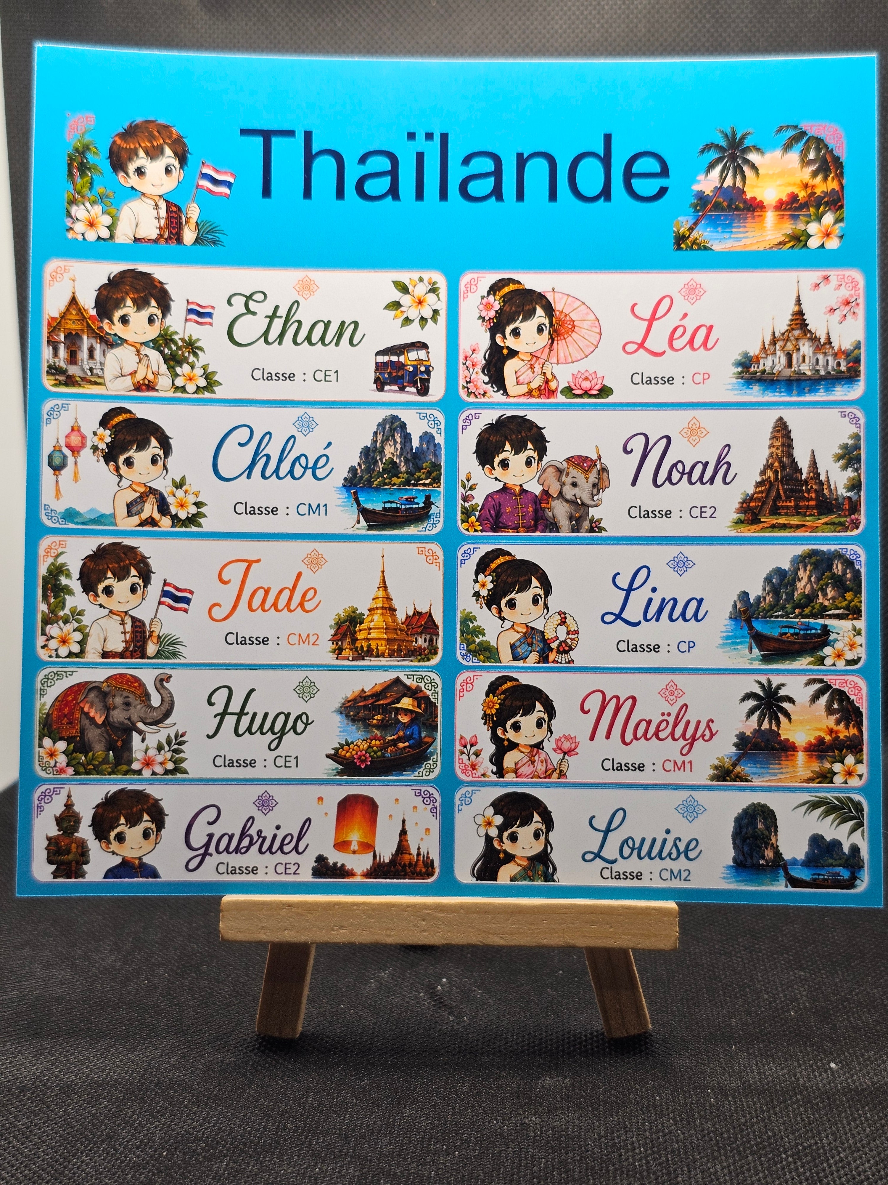 Étiquettes scolaire personnalisées — Thème Thaïlande —