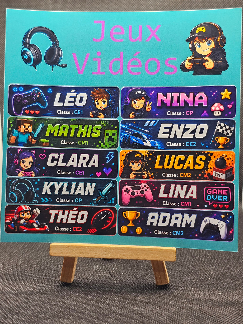 Étiquettes scolaire personnalisées — Thème Jeux Vidéos —