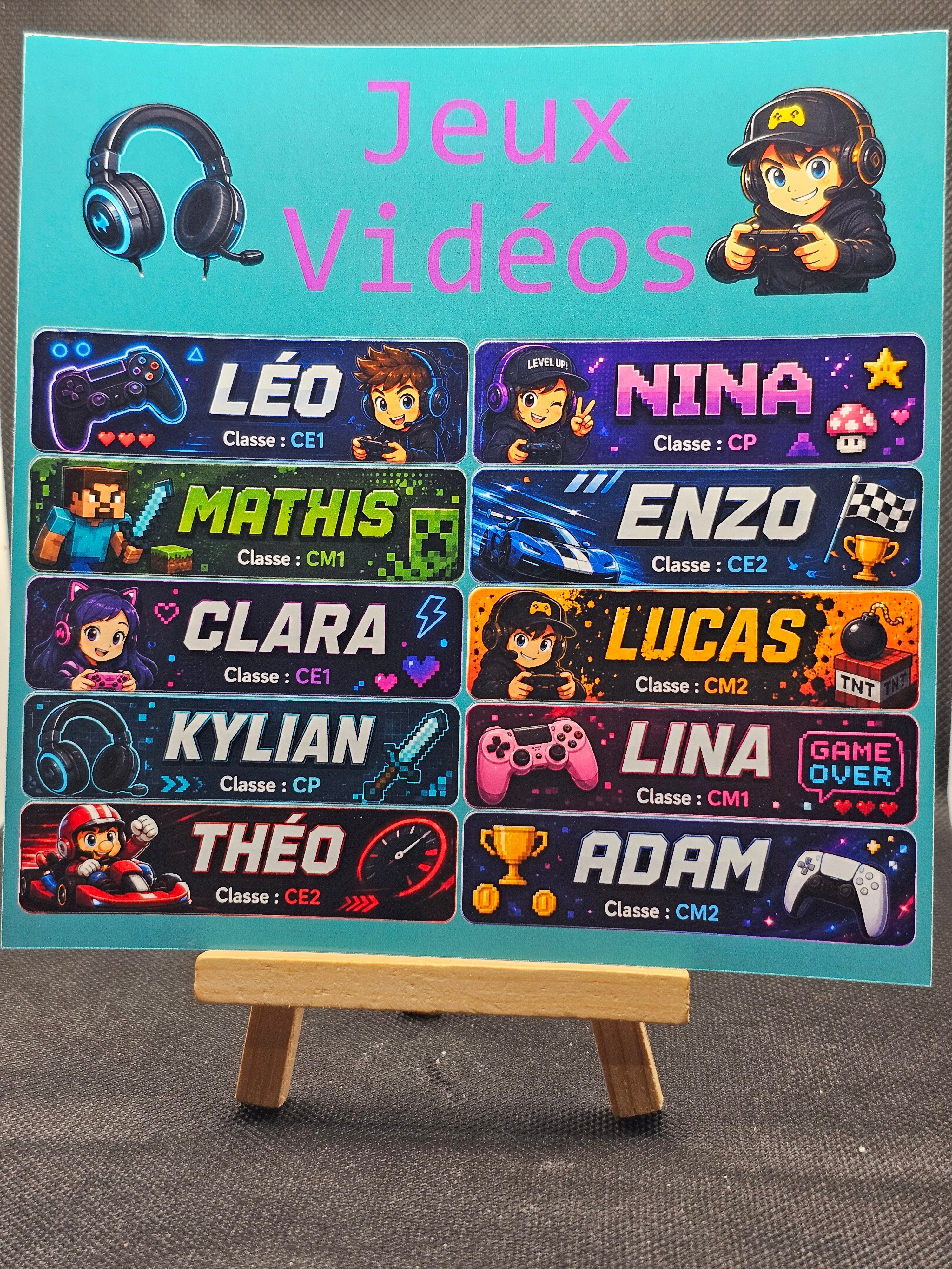 Étiquettes scolaire personnalisées — Thème Jeux Vidéos —