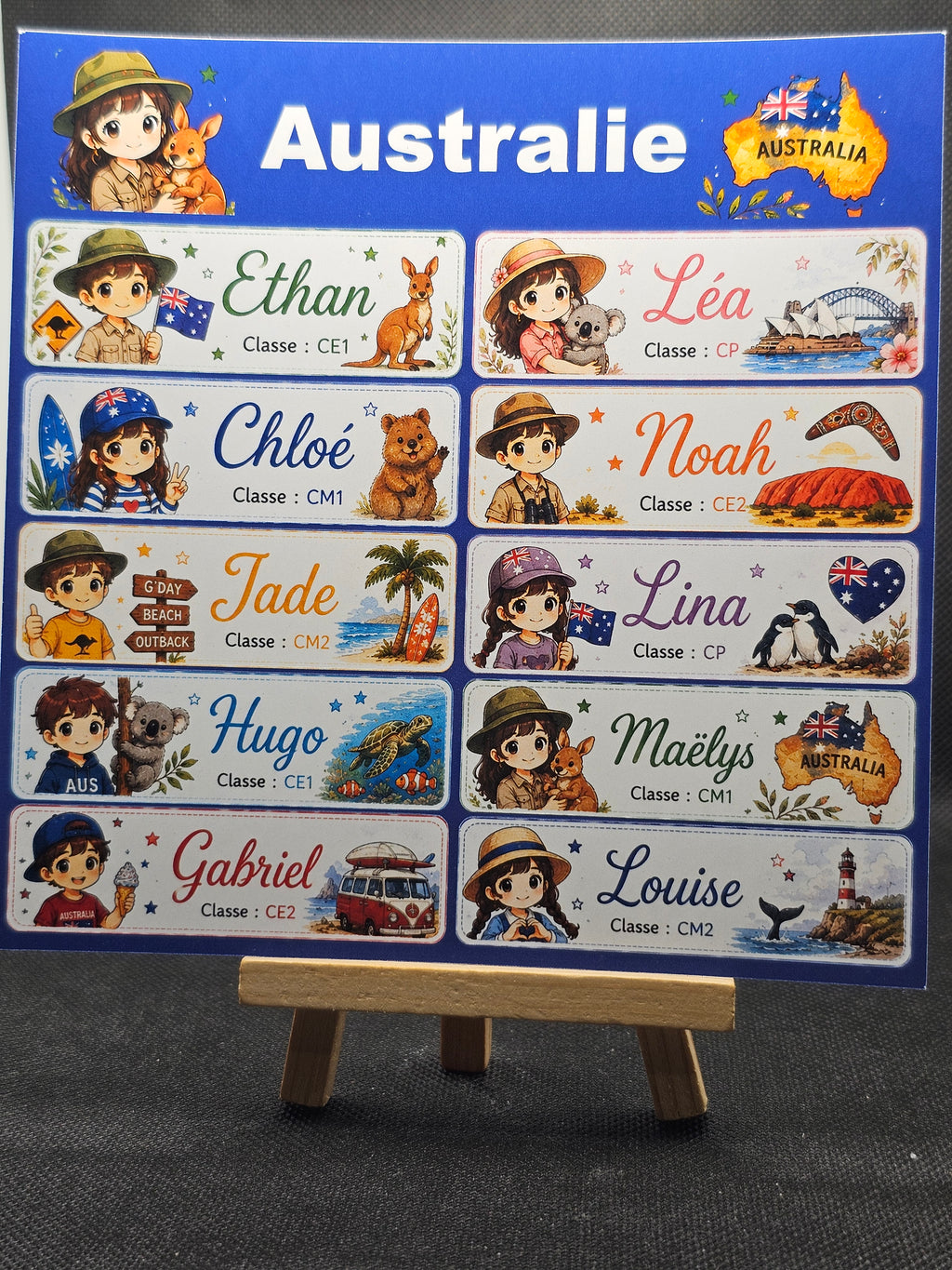 Étiquettes scolaire personnalisées — Thème Australie —