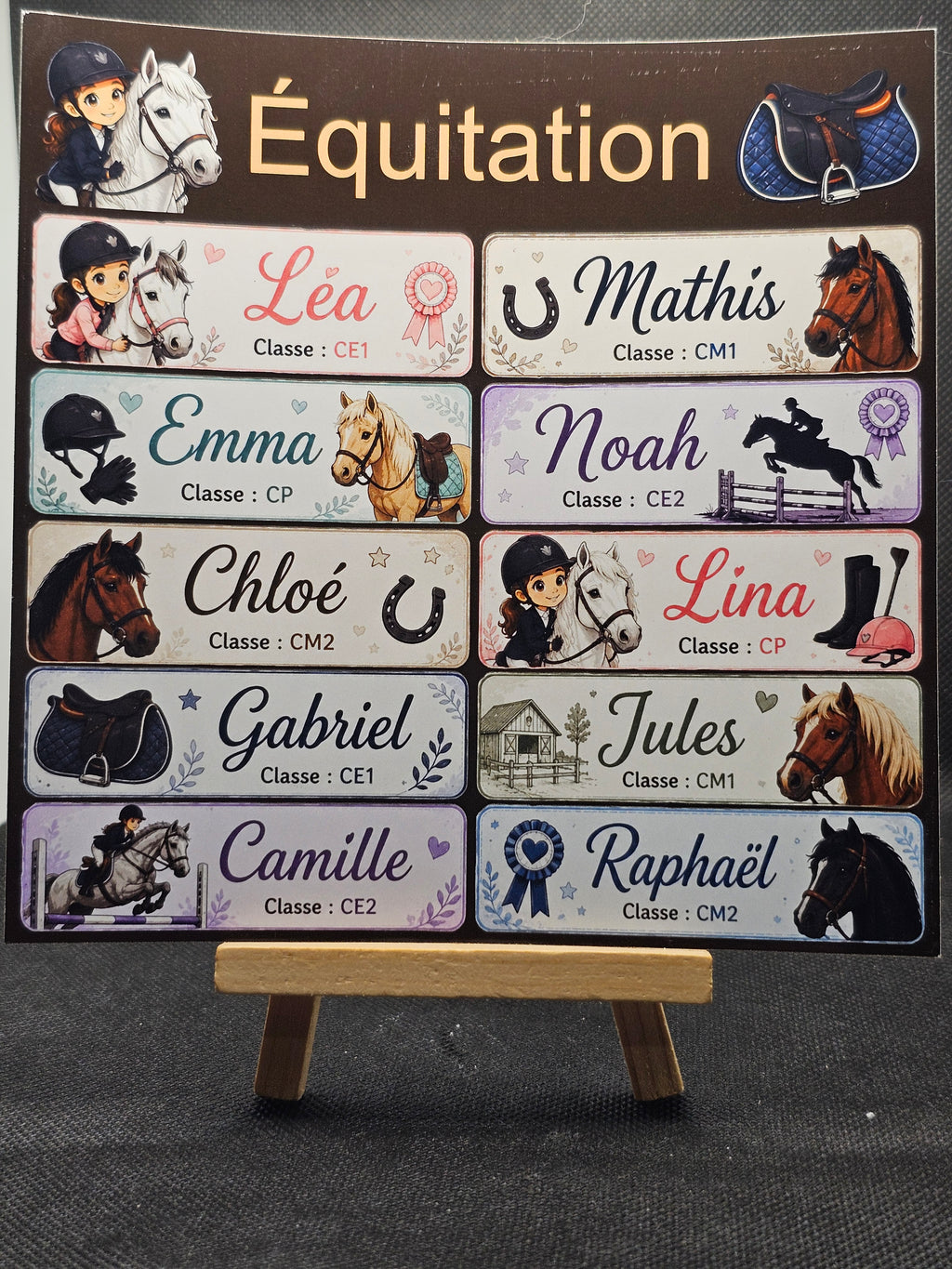 Étiquettes scolaire personnalisées — Thème Équitation —
