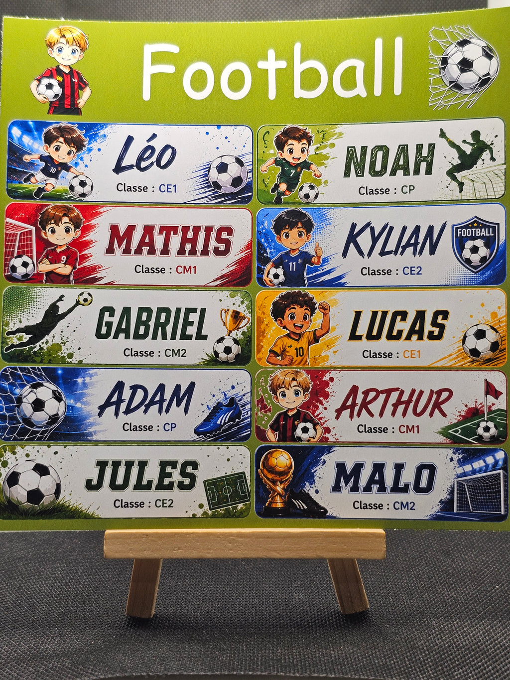 Étiquettes scolaire personnalisées — Thème Football —