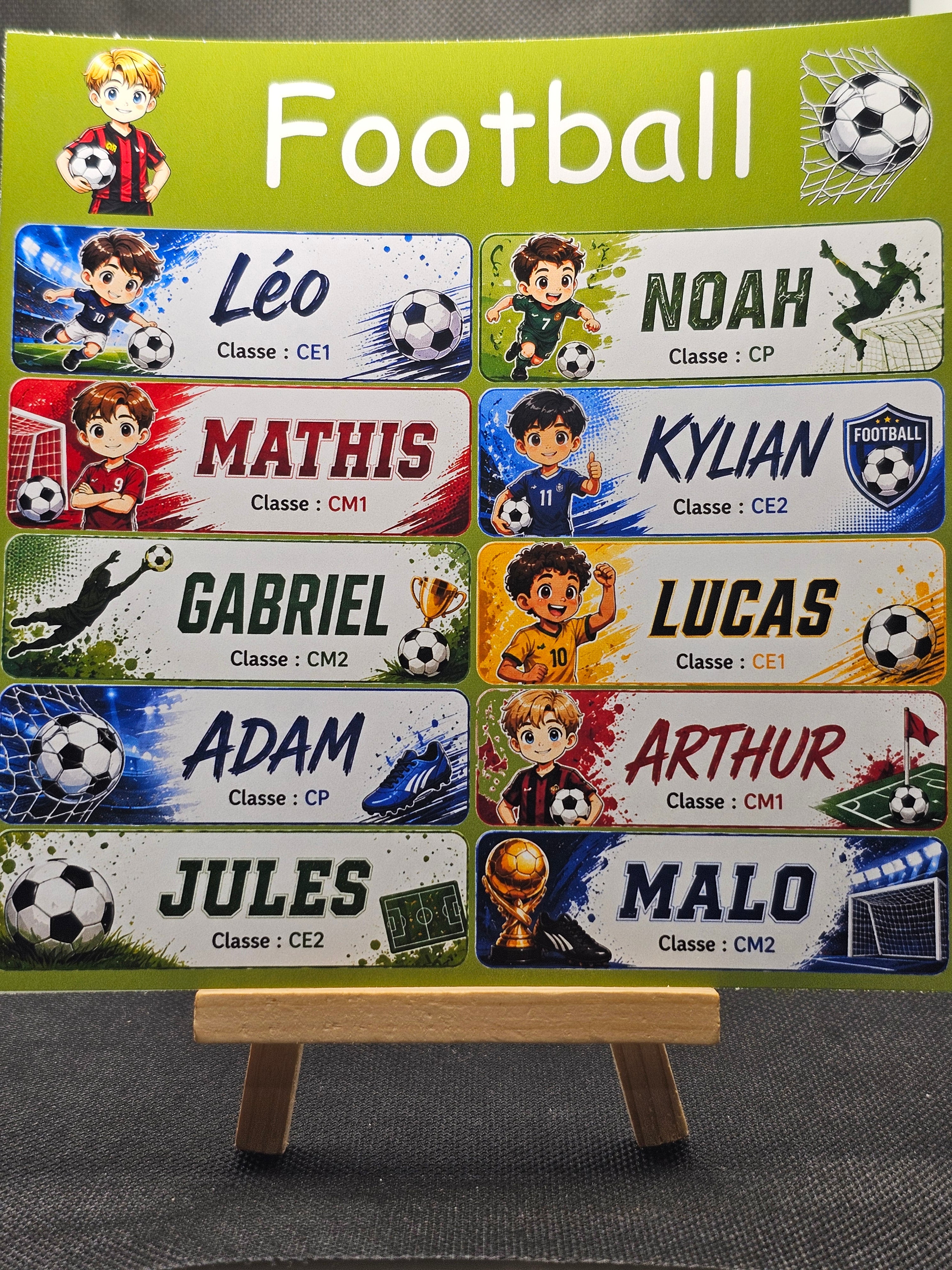 Étiquettes scolaire personnalisées — Thème Football —