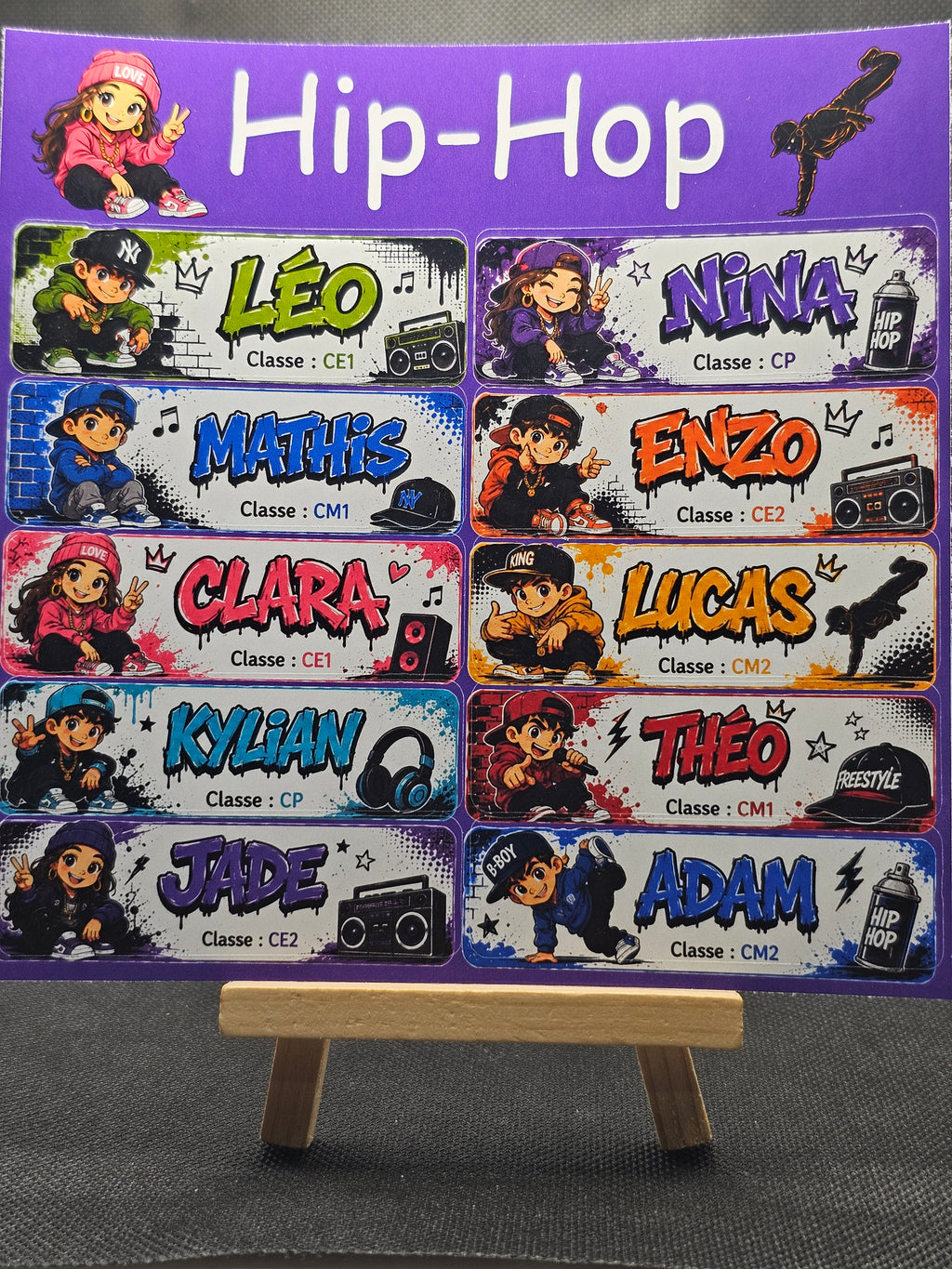Étiquettes scolaire personnalisées — Thème Hip-Hop —