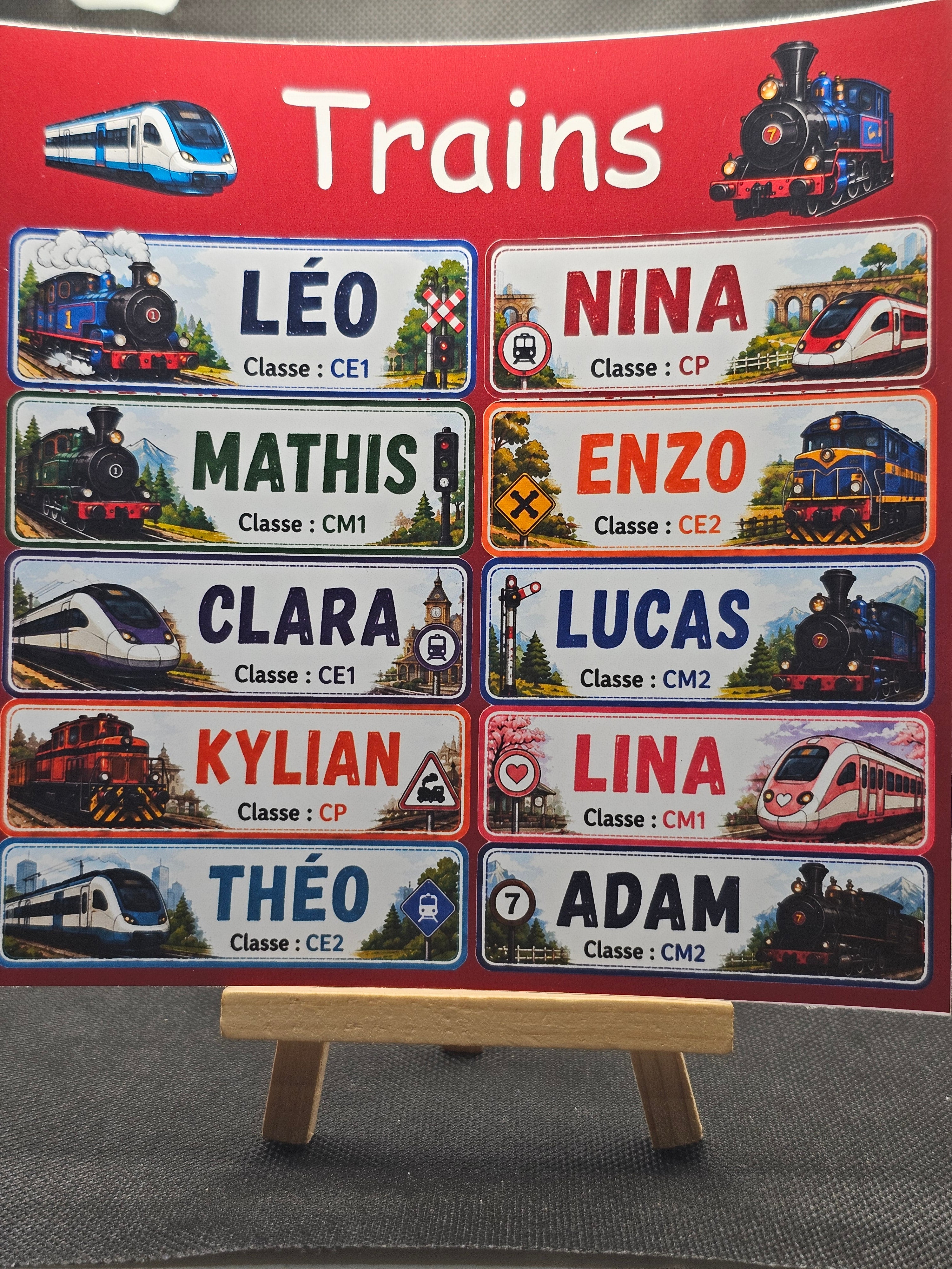 Étiquettes scolaire personnalisées — Thème Trains —