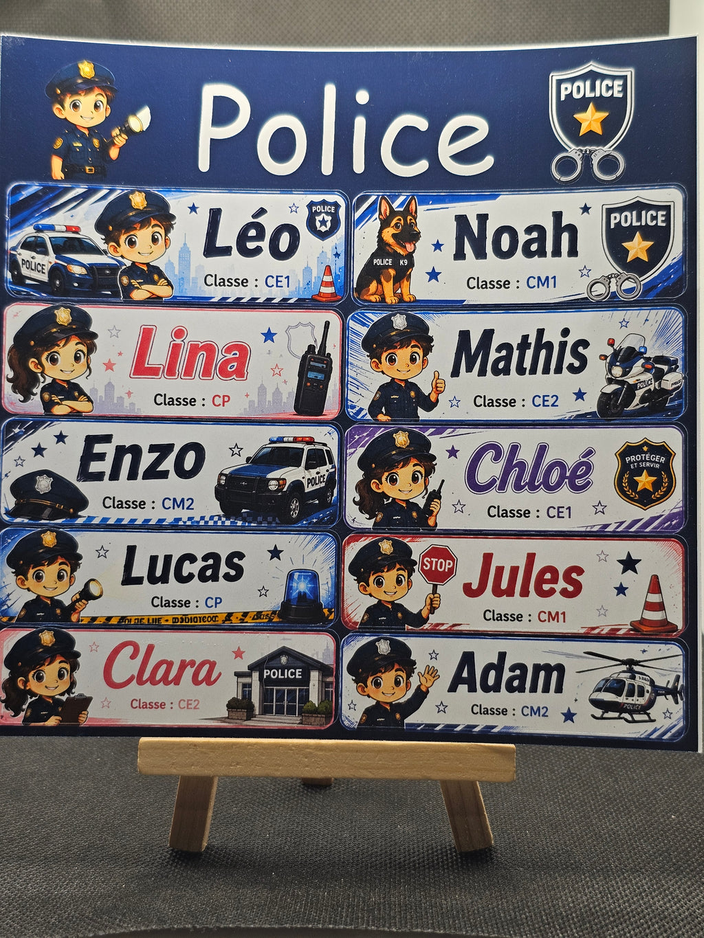 Étiquettes scolaire personnalisées — Thème Police —