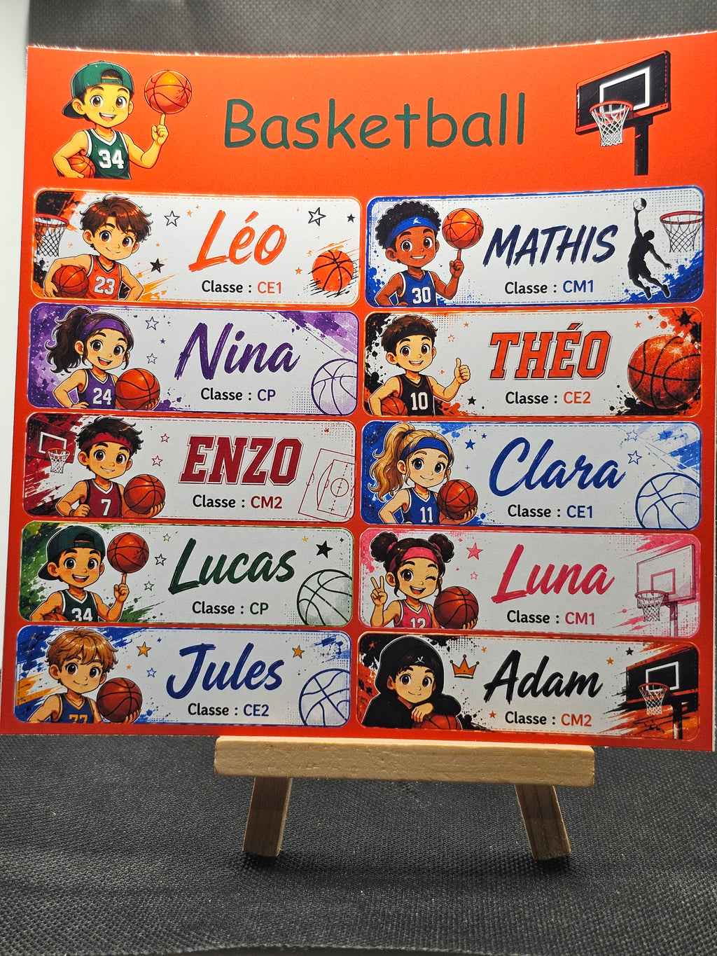 Étiquettes scolaire personnalisées — Thème Basketball —