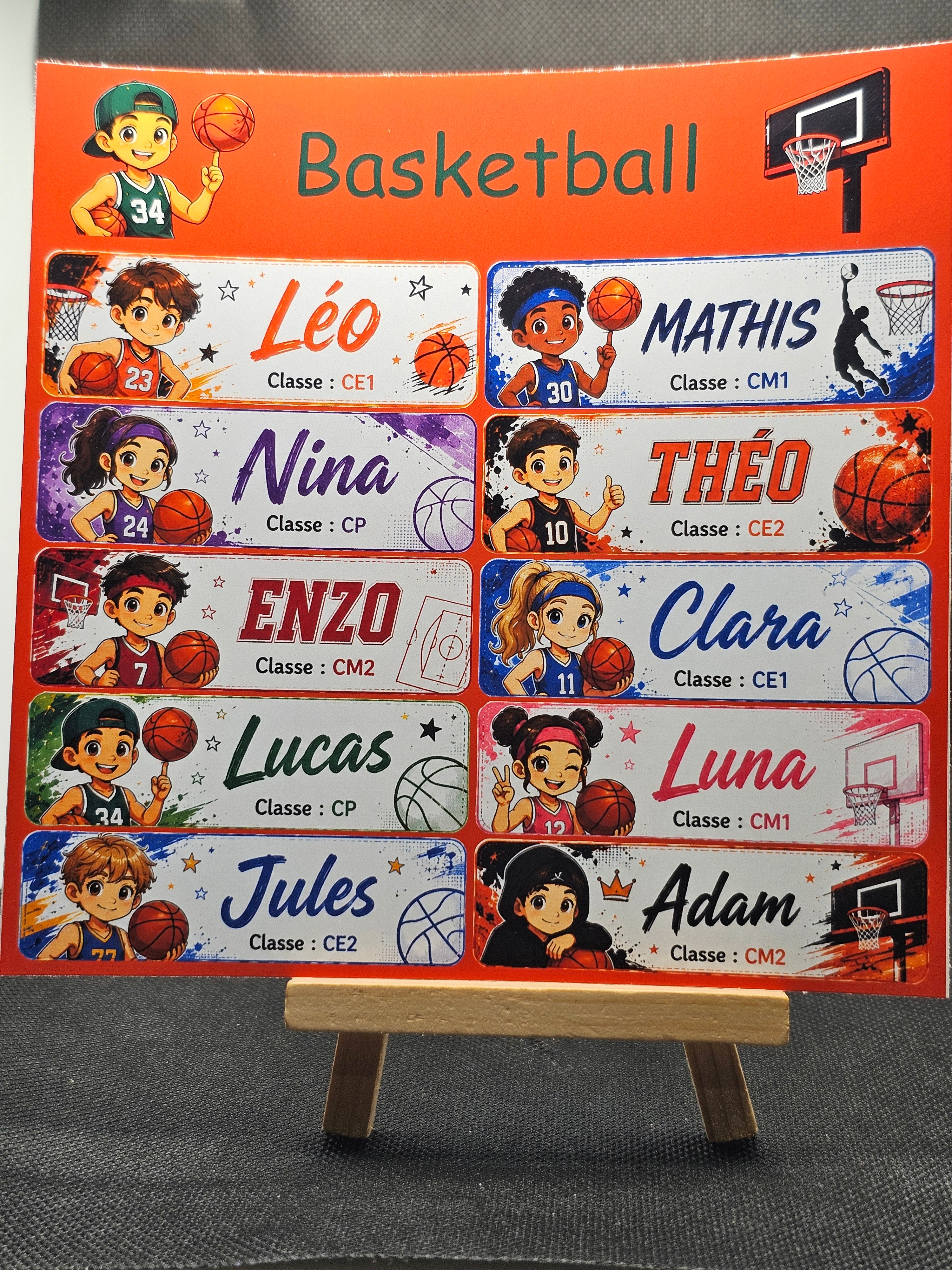 Étiquettes scolaire personnalisées — Thème Basketball —