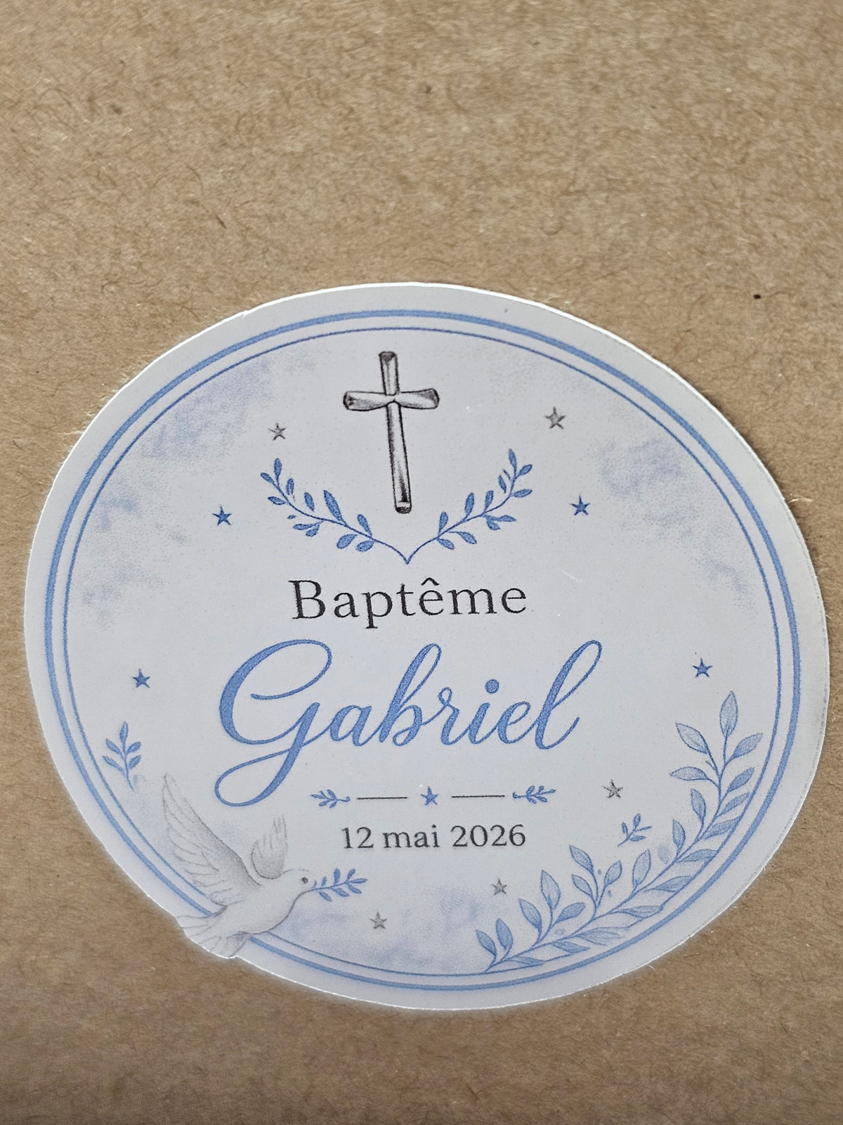 Étiquette ronde Baptême personnalisée 💙