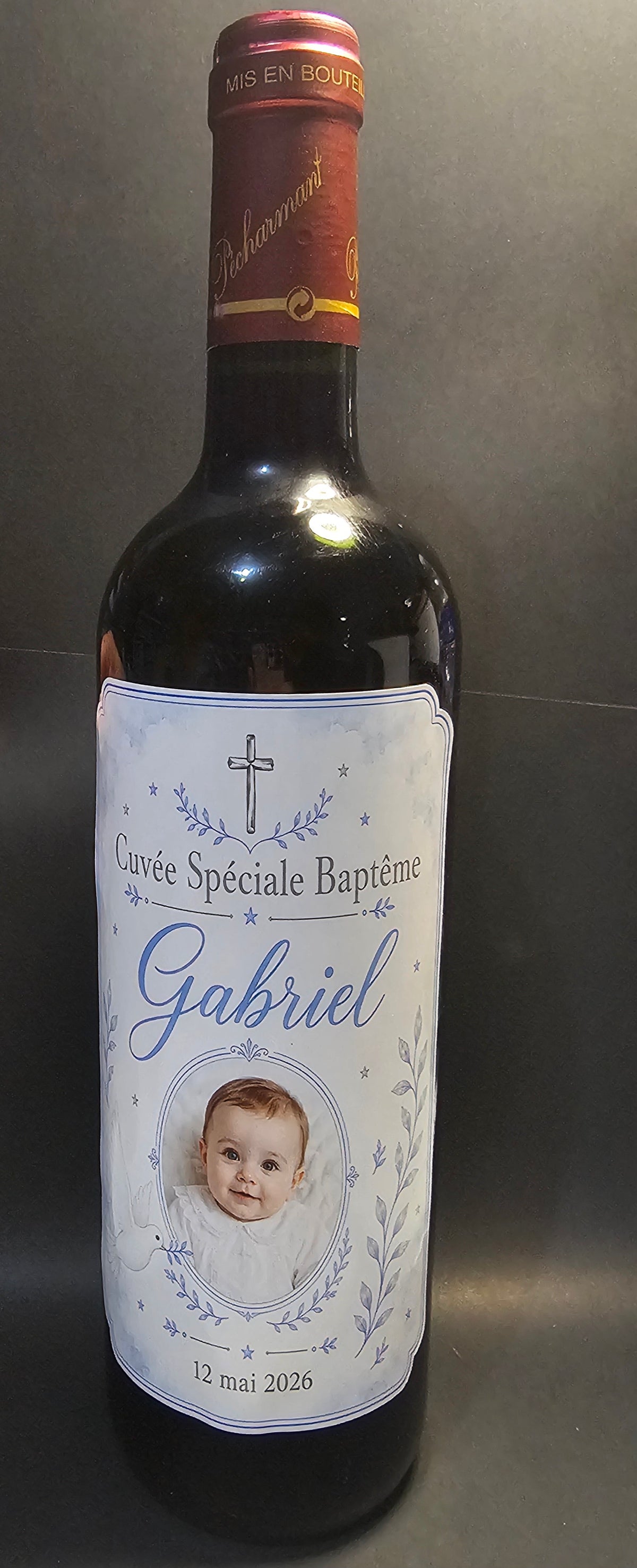 Étiquette de bouteille personnalisée avec photo — Douceur Céleste 💙