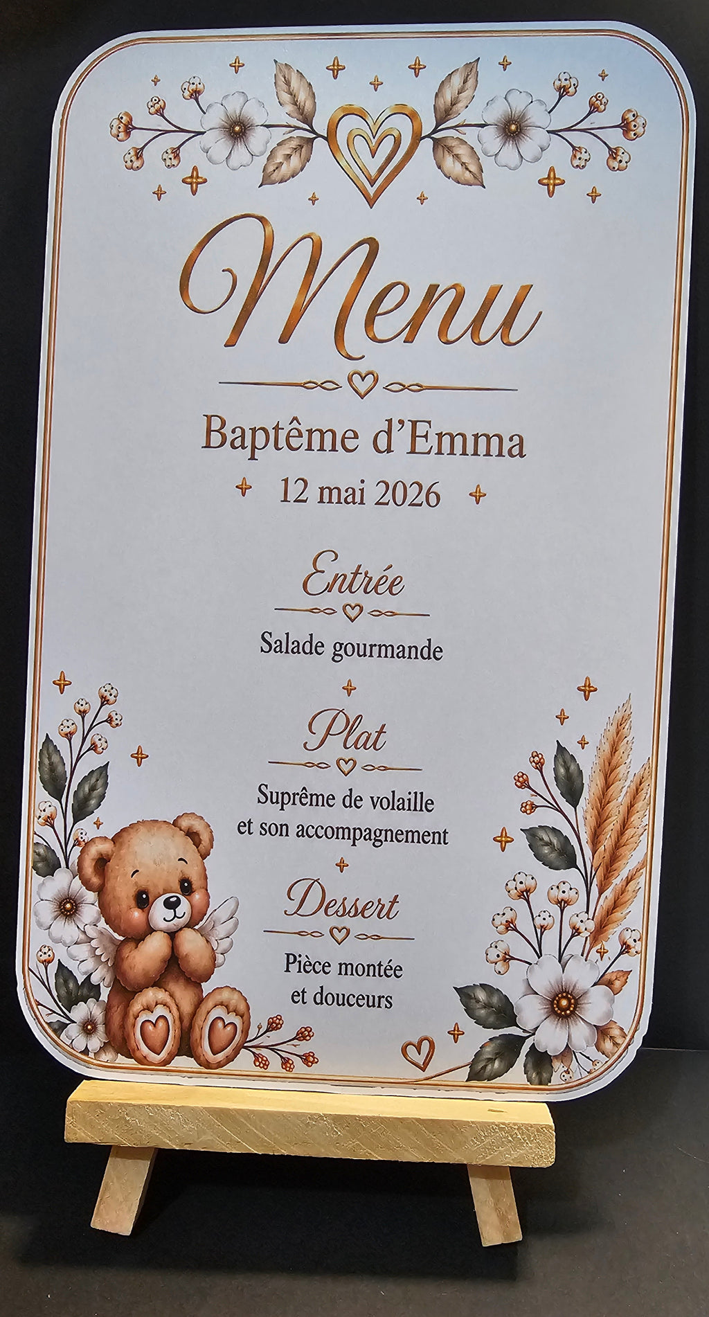 Menu de Baptême personnalisé — Douceurs Dorée ✨