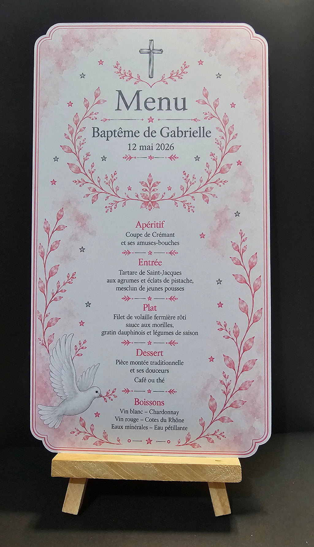 Menu de Baptême personnalisé — Douceur Céleste 🌸