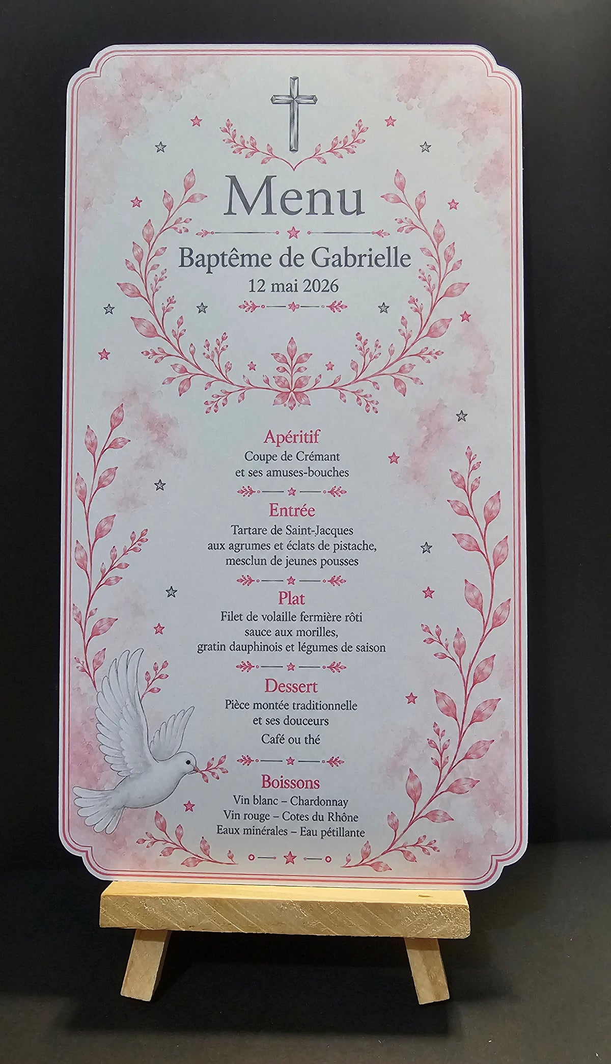 Menu de Baptême personnalisé — Douceur Céleste 🌸