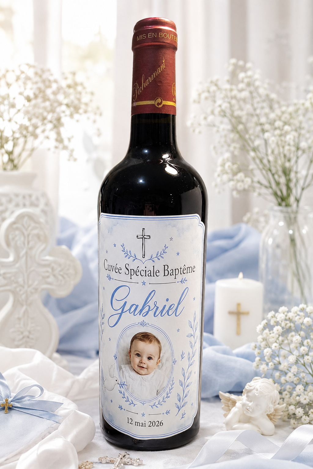Étiquette de bouteille personnalisée avec photo — Douceur Céleste 💙