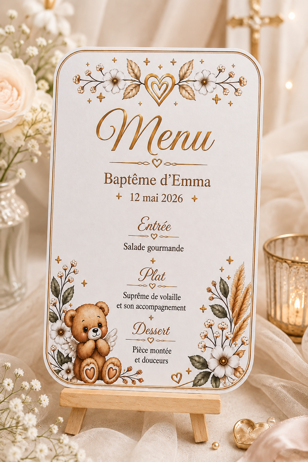 Menu de Baptême personnalisé — Douceurs Dorée ✨