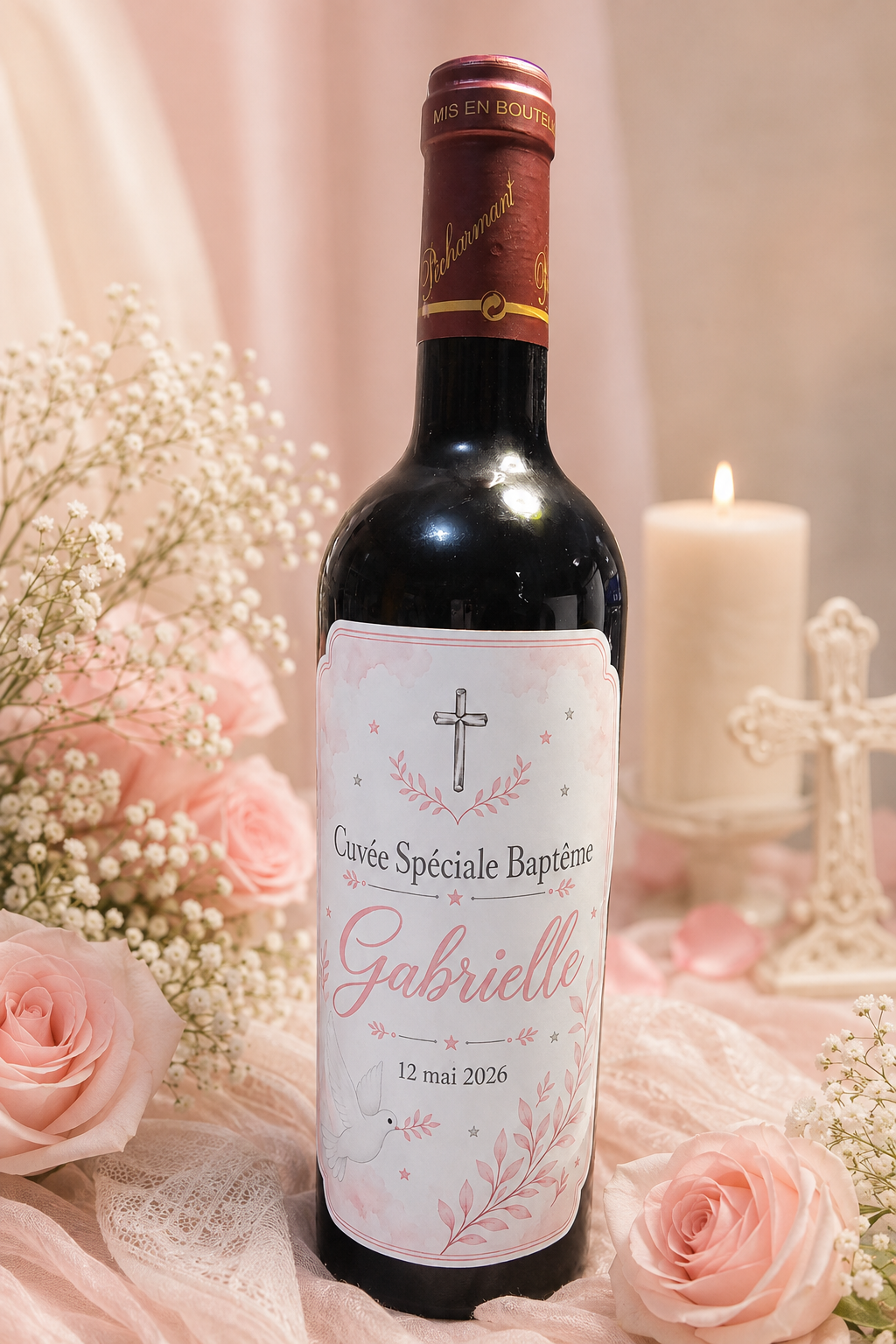 Étiquette de bouteille personnalisée — Douceur Céleste 🌸