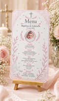 Menu de Baptême personnalisé avec photo — Douceur Céleste 🌸