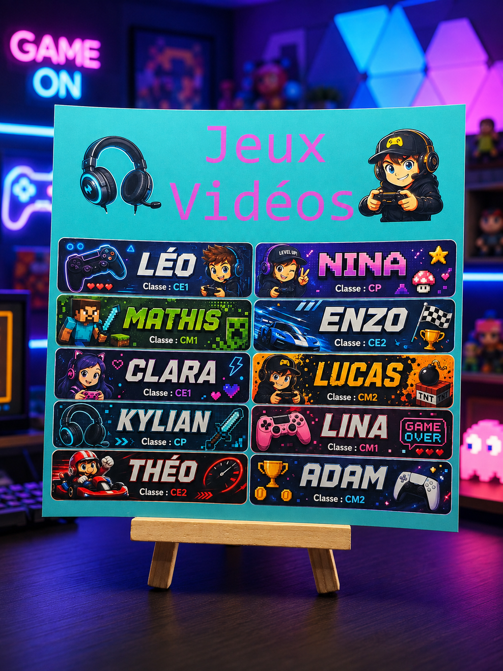 Étiquettes scolaire personnalisées — Thème Jeux Vidéos —